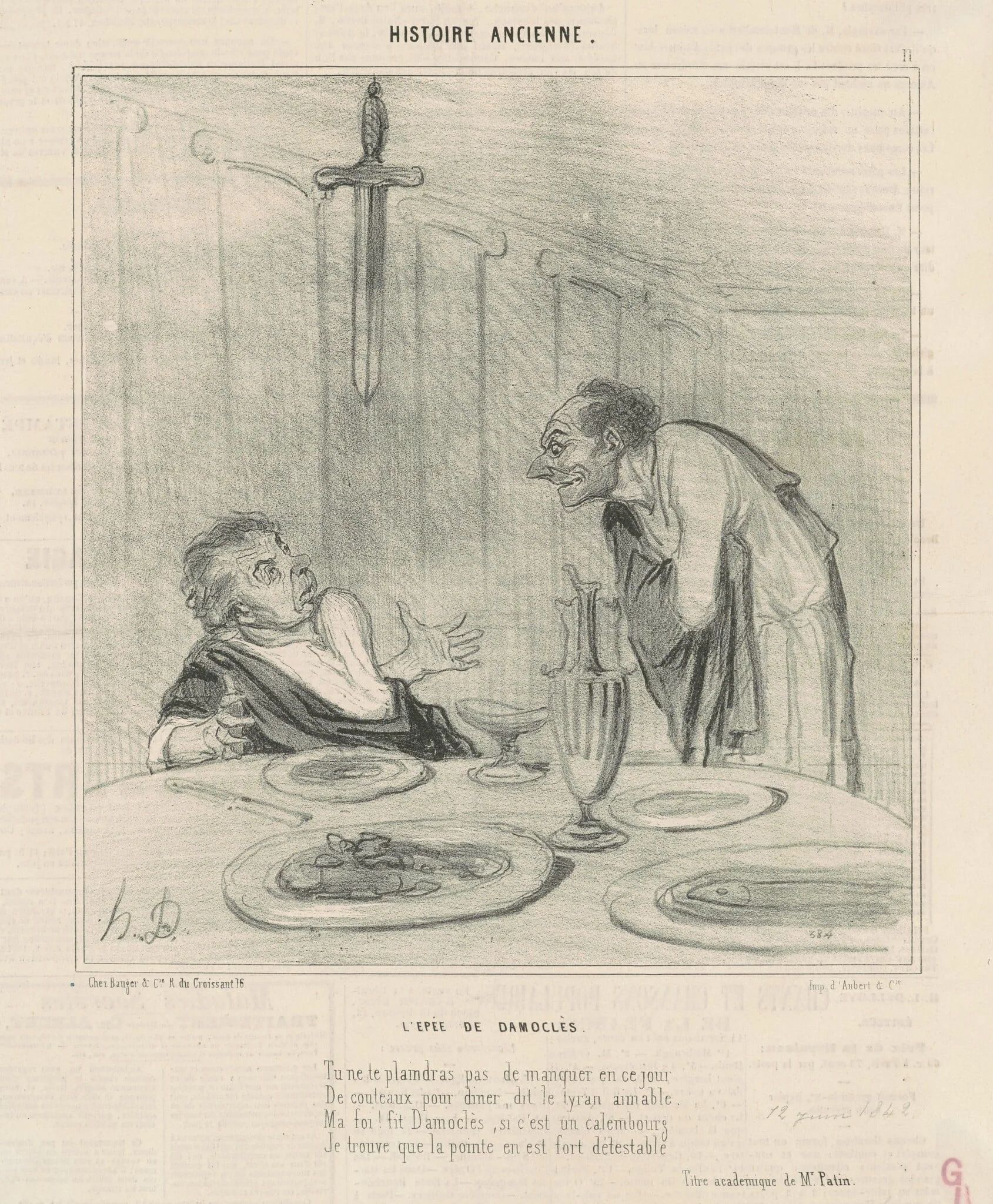 L'épée de Damoclès, by Honoré Daumier, ink, 1842