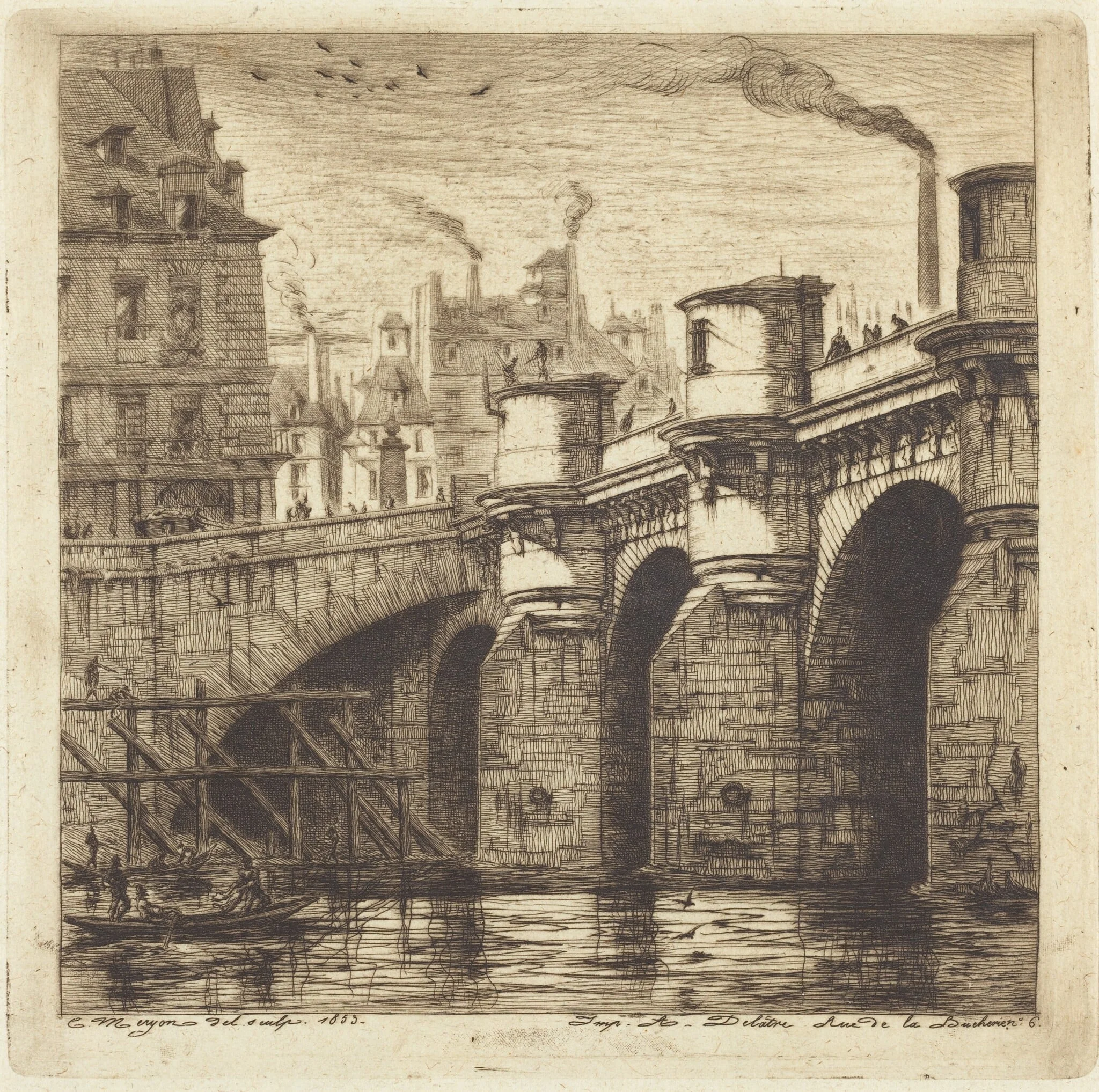 Le Pont-Neuf, Paris, by Charles Meryon, ink, 1853