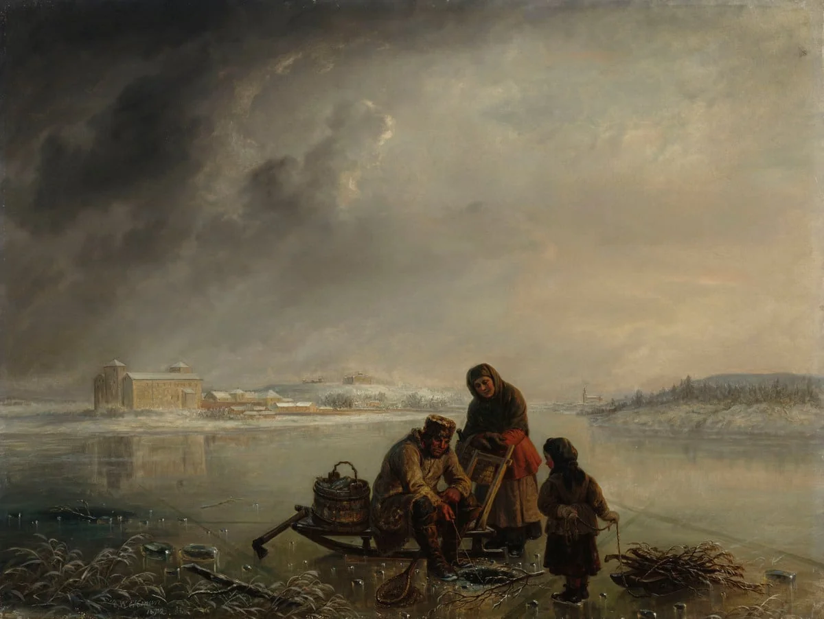 Talvikalastusta Turun linnan ulkopuolella, by Robert Wilhelm Ekman, unspecified