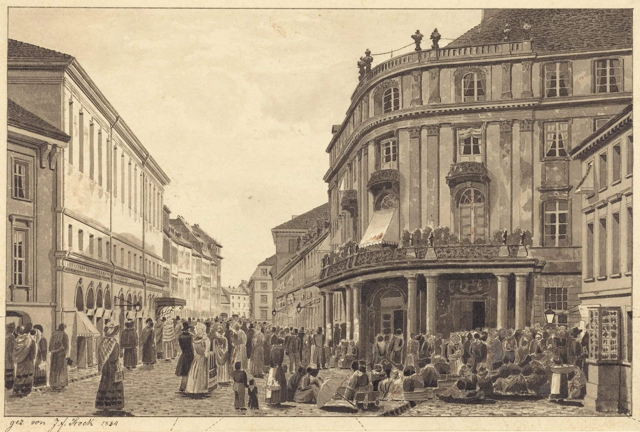 View of Muhlendamm, by Johann Friedrich Stock, ink, 1834