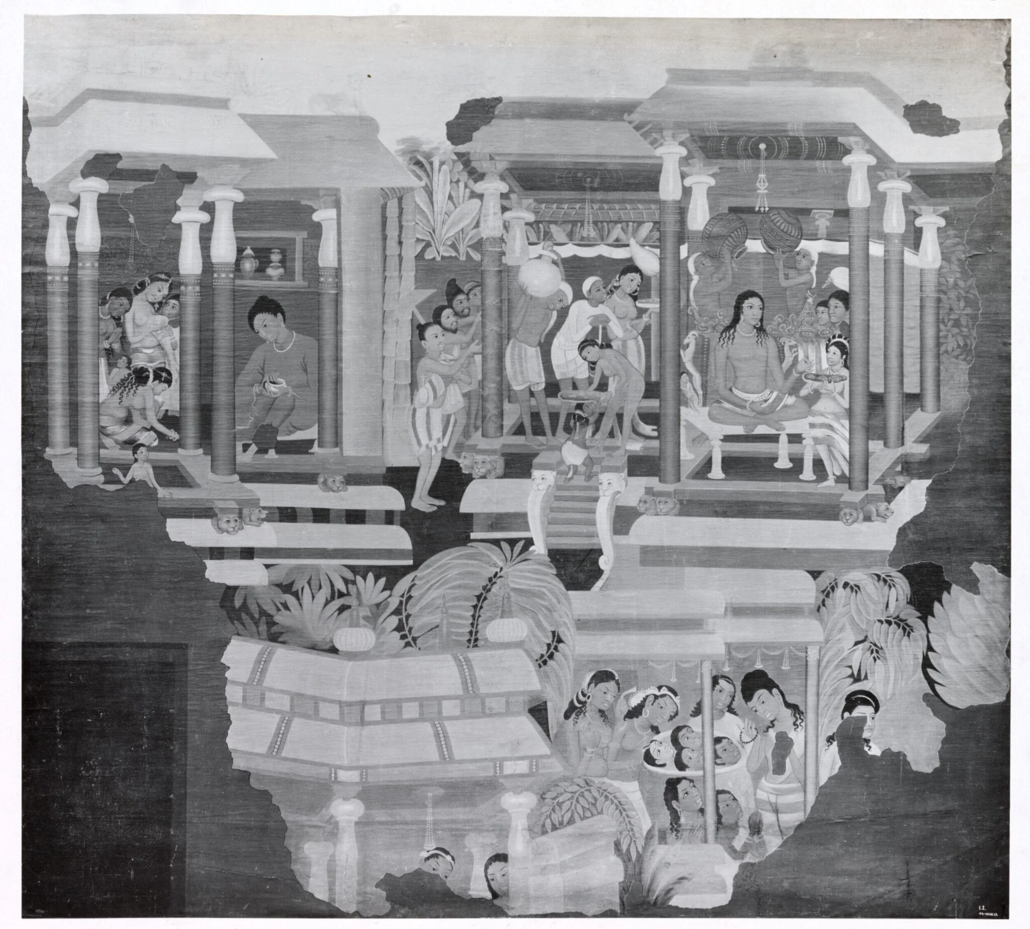 Copy of painting inside the caves of Ajanta (Cave 1), by Robert Gill, oil, 1852