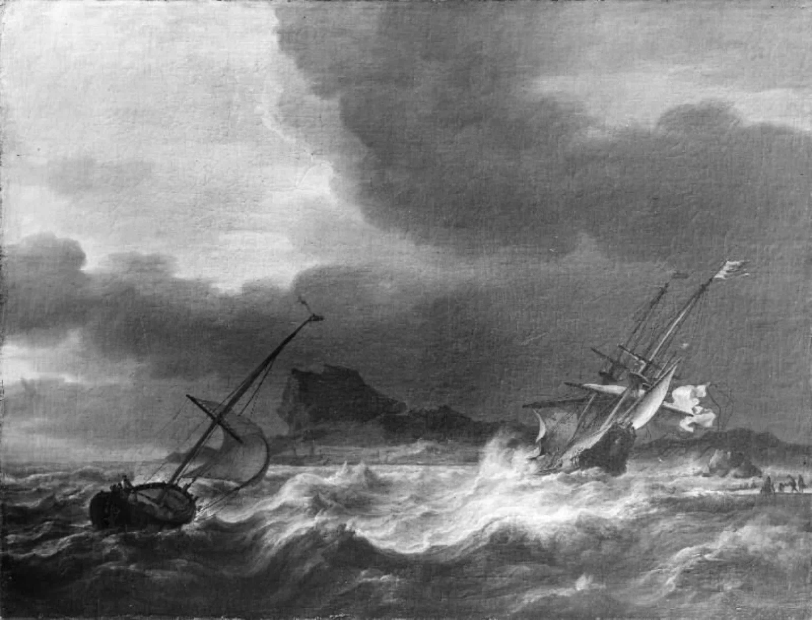 Gale off Rocky Coast, by Unknown, 1656