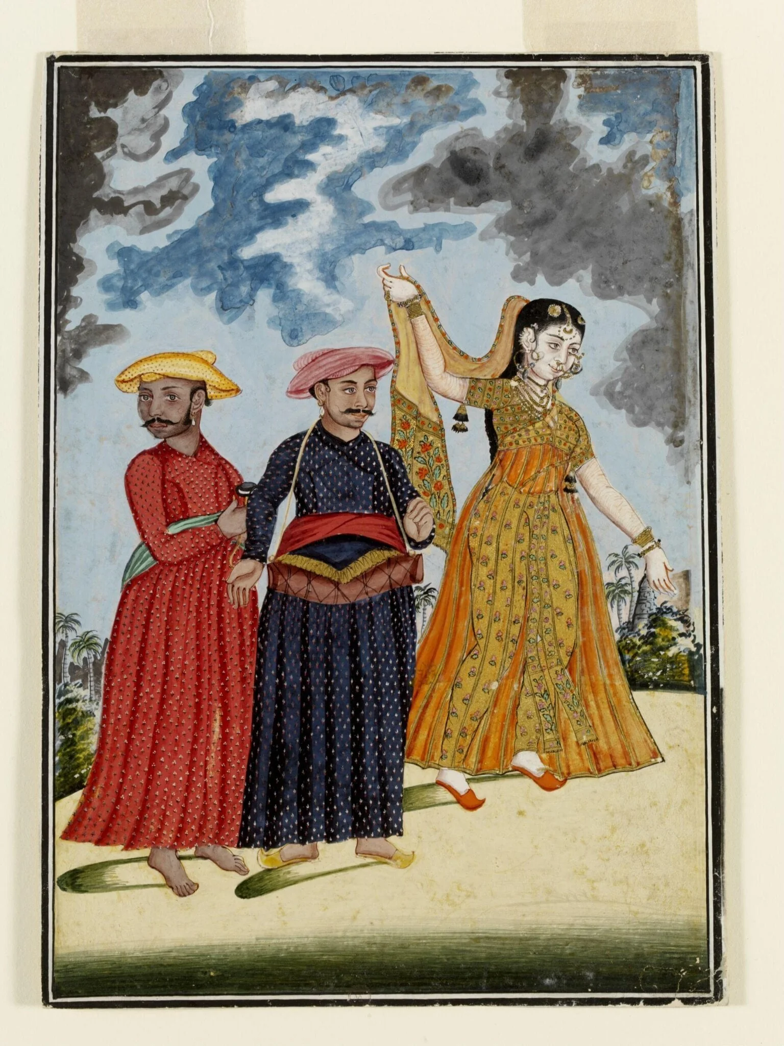 A dancing-gril with two musicians, by Unknown, paint, 1822