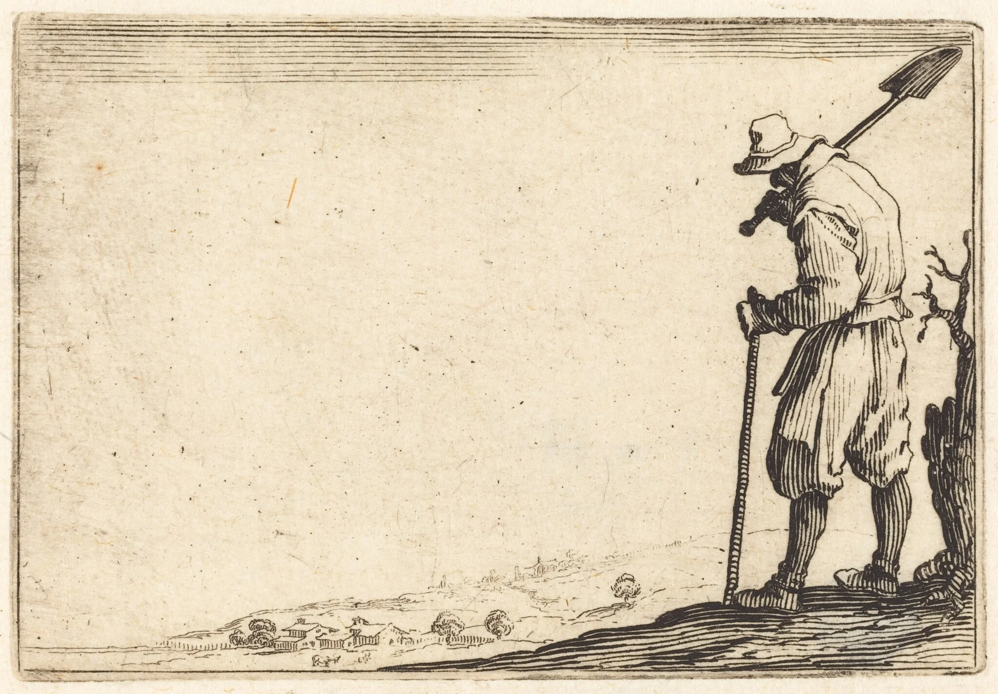 Peasant with Shovel on His Shoulder, by Jacques Callot, ink, 1622
