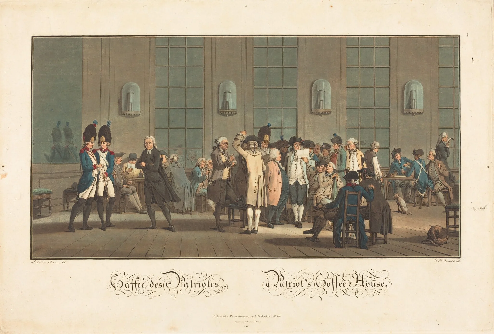 Caffeé des Patriotes - A Patriot's Coffée House, by Jean-Baptiste Morret, ink, 1792
