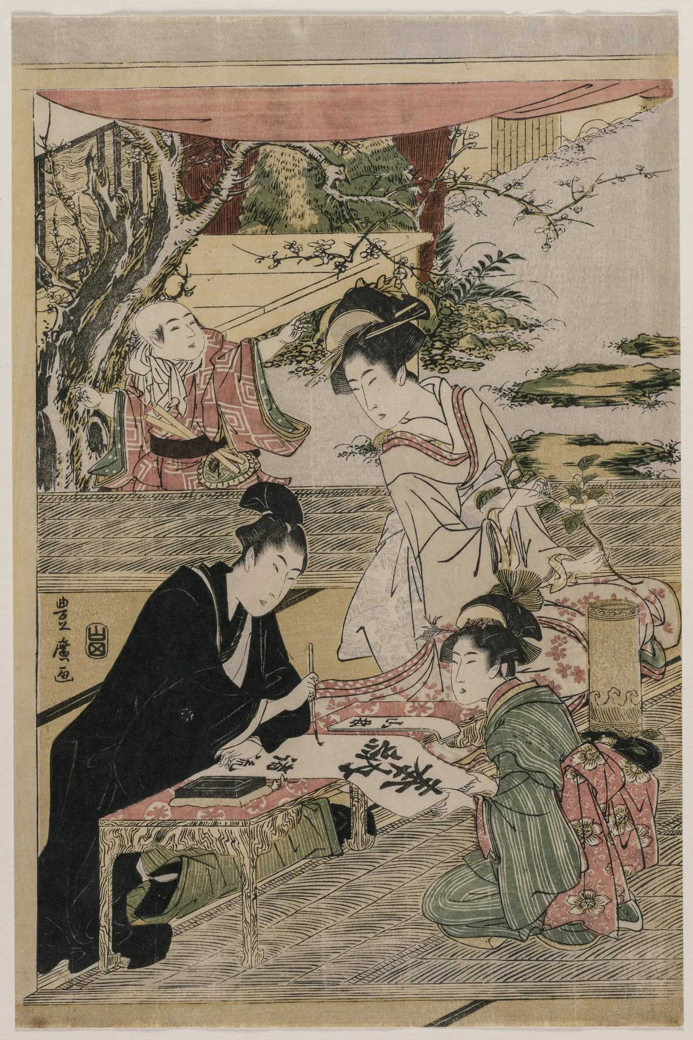 Young Man Writing at a Table, by Utagawa Toyohiro, 1800