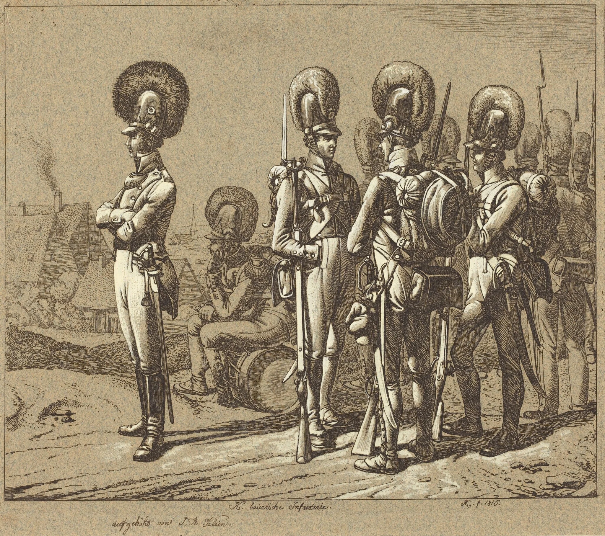 K. baierische Infanterie (Bavarian Infantrymen), by Johann Adam Klein, ink, 1816