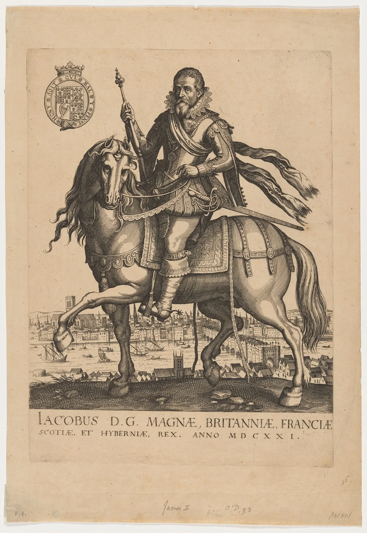 James I on Horseback, by Unknown 19th Century, ink, 1850
