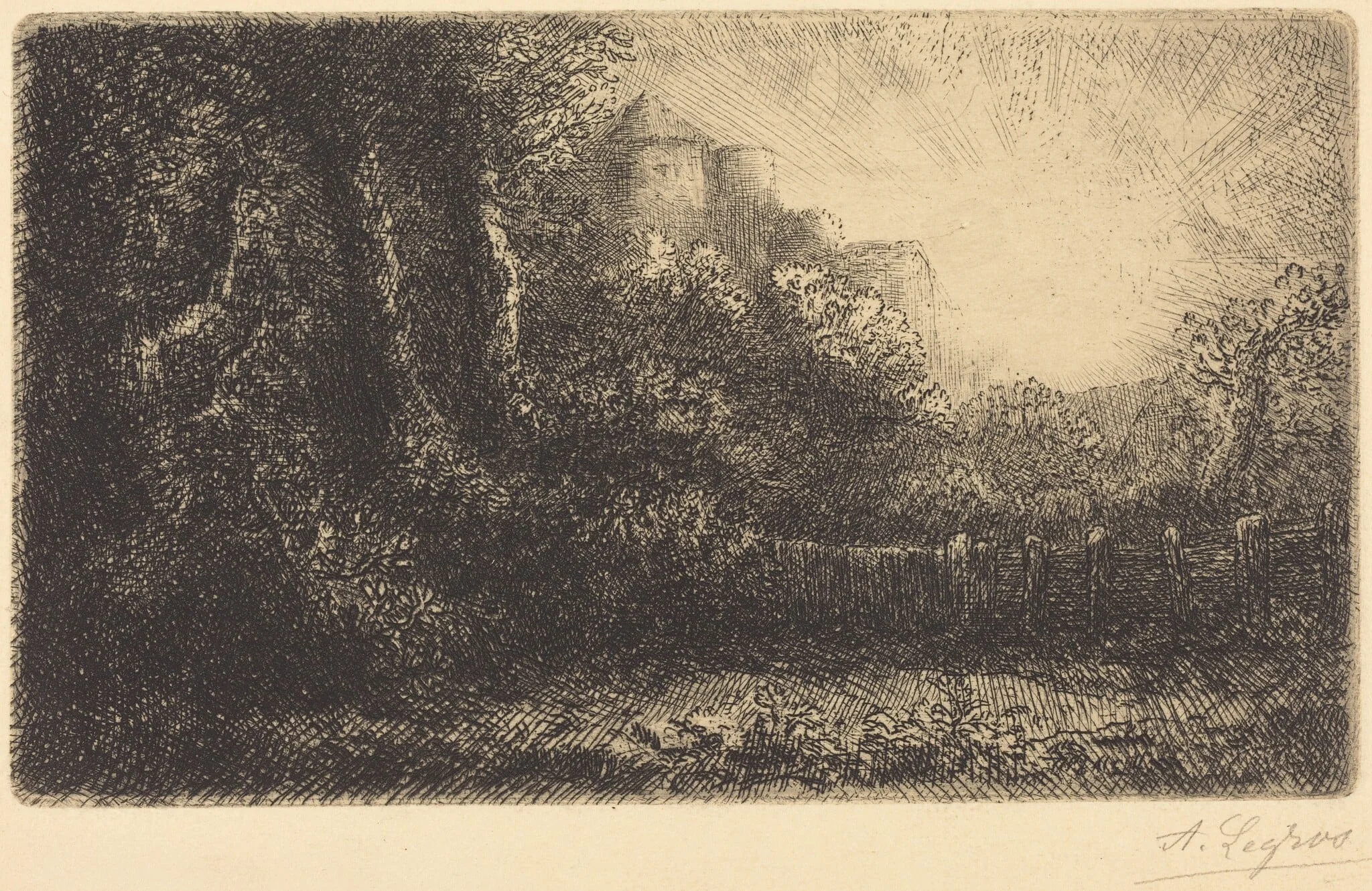 View of a Chateau (Chateau de Poillet), by Alphonse Legros, ink, 1874