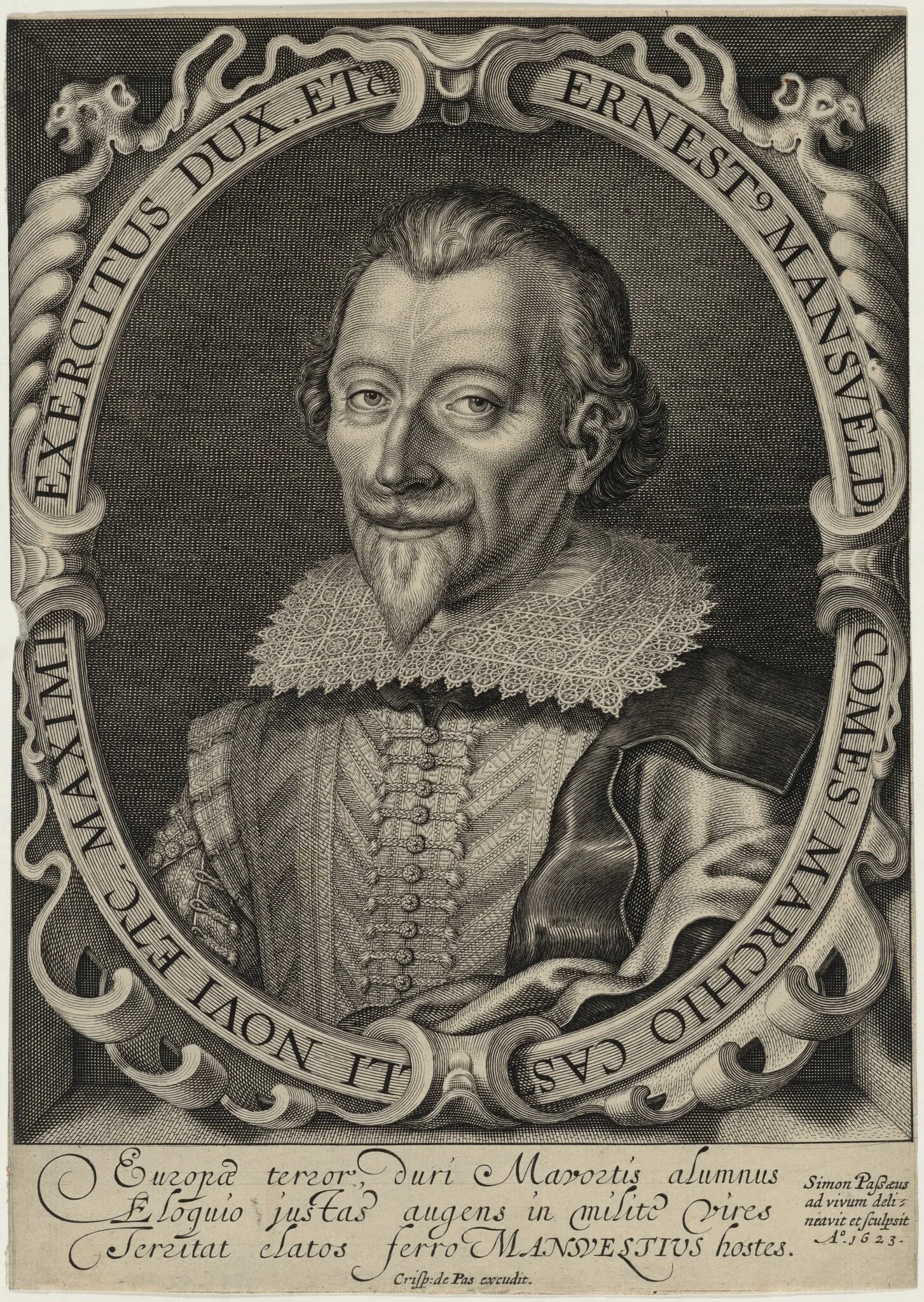 Ernest, Count of Mansfeld, by Simon van de Passe, ink, 1623