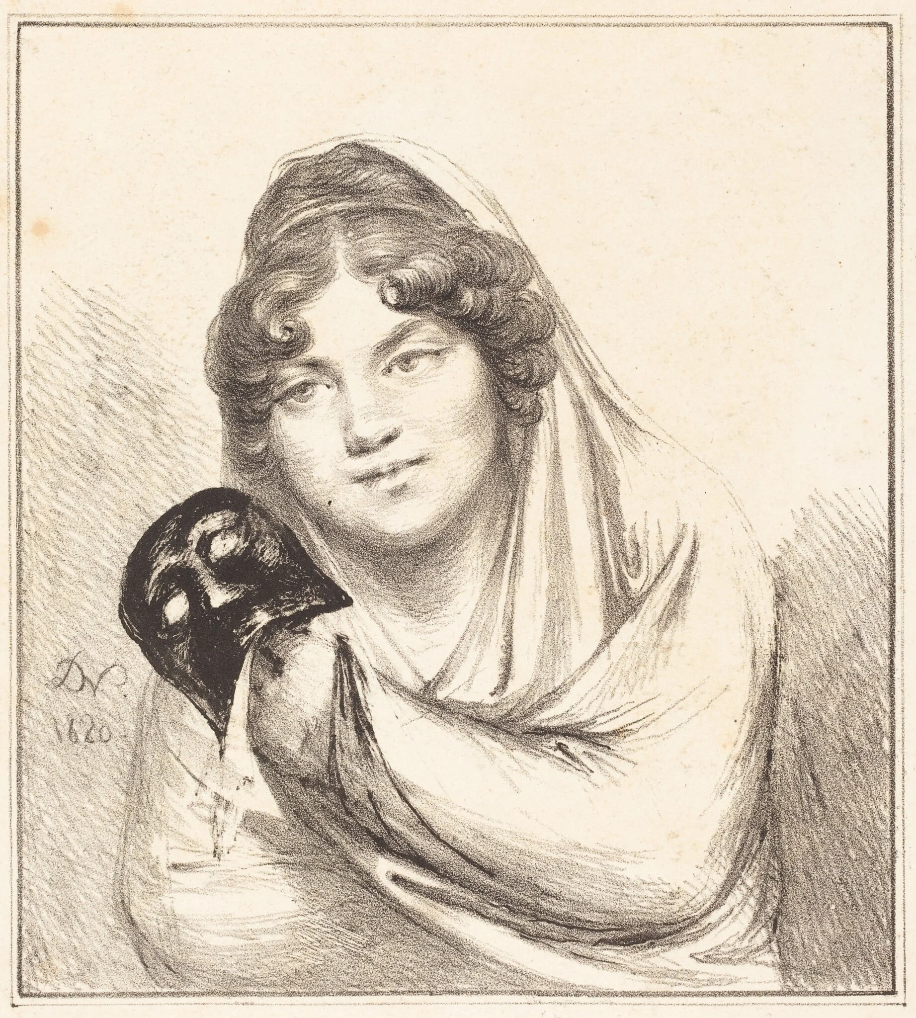 Girl with a Mask, by Vivant Denon, ink, 1820