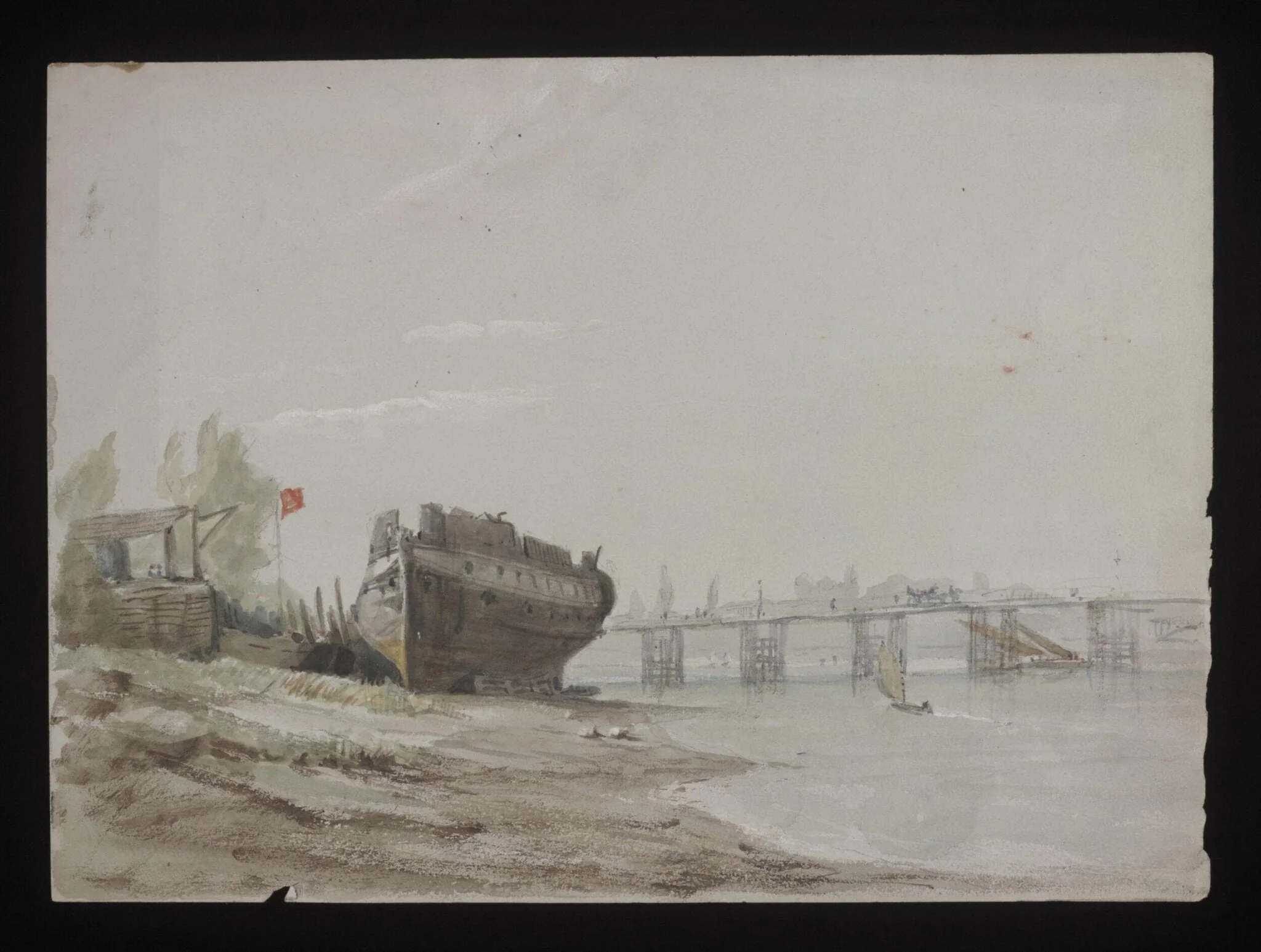 Watercolour drawing by the Grieve family, showing Battersea Bridge, by Grieve, 1850