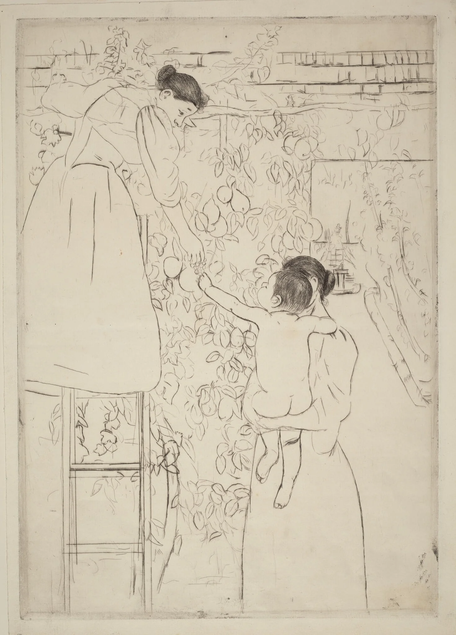 Gathering Fruit, by Mary Cassatt, ink, 1893