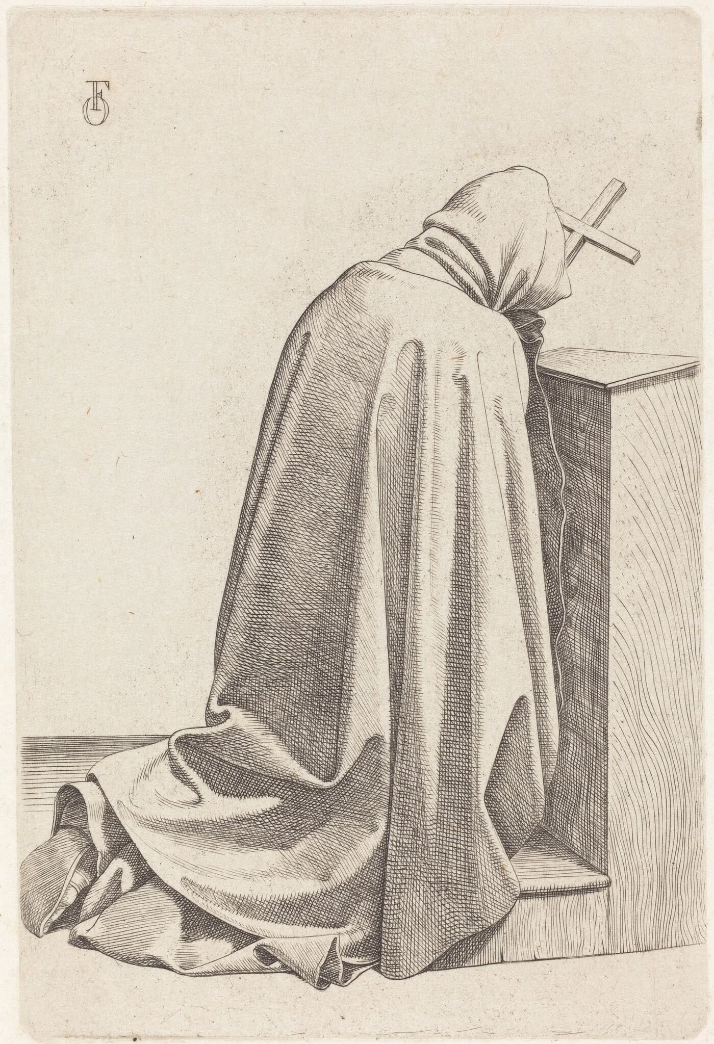 Praying Monk, by Johann Friedrich Overbeck, ink, 1826