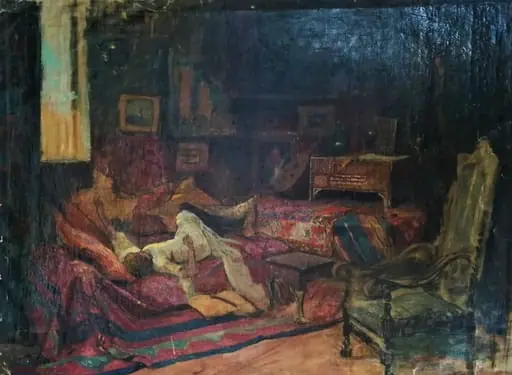 Interior oriental cu femeie culcată