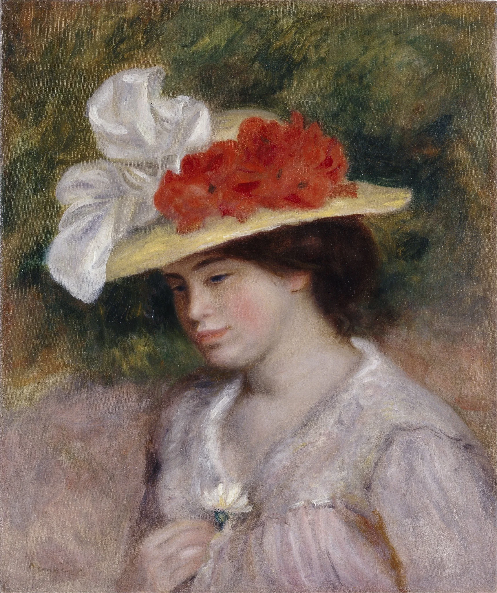 Woman in a Flowered Hat, by Auguste Renoir, oil, 1895