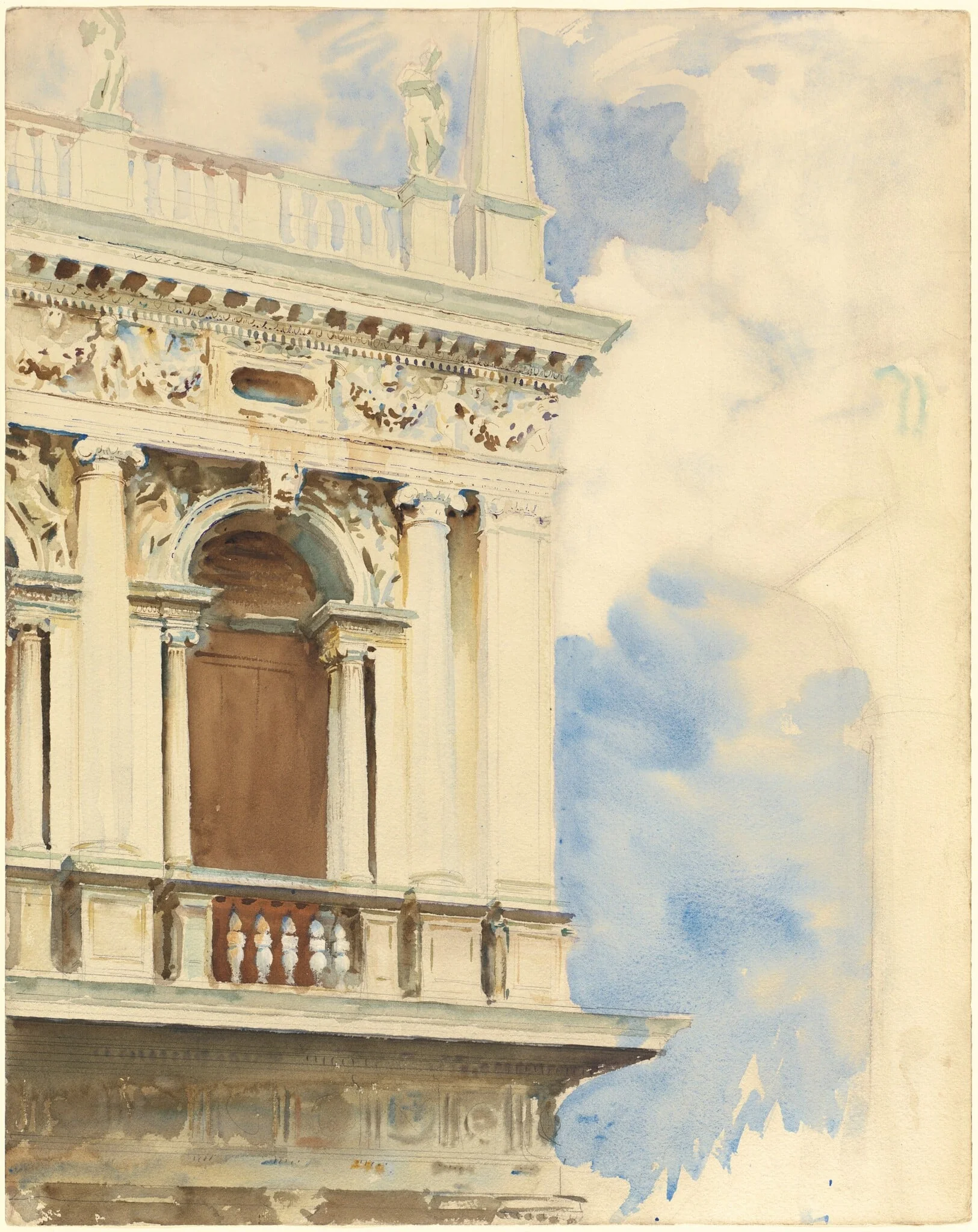 A Corner of the Library in Venice, by John Singer Sargent, graphite, 1906