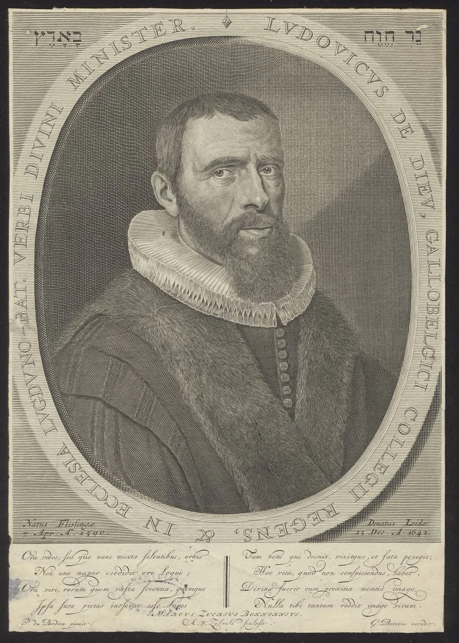 Portrait of Ludovicus de Dieu, by A. van, Zylvelt, unspecified, 1650