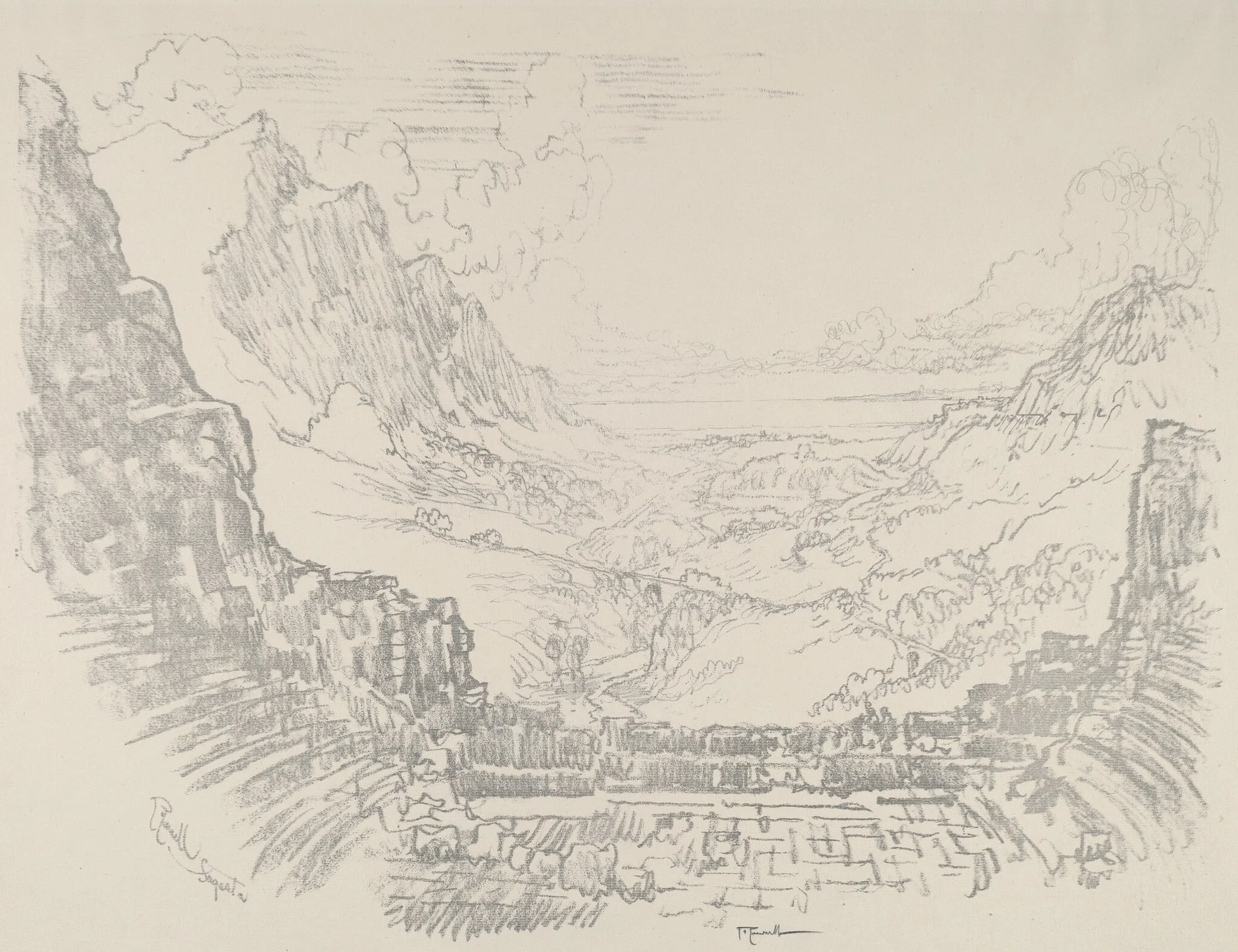 The Theatre, Segesta, by Joseph Pennell, ink, 1913