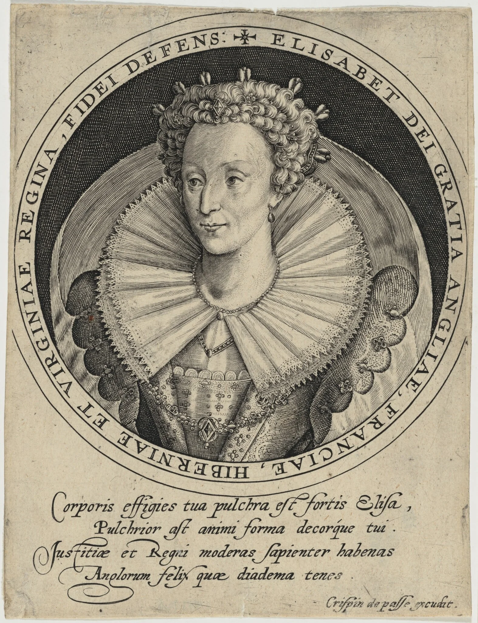 Elizabeth, Queen of England, by Crispijn van de Passe I, ink, 1601