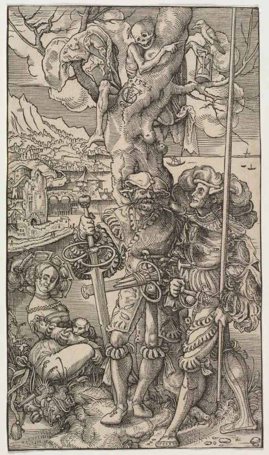 Mercenaries and a Woman with Death in a Tree, by Urs Graf the Elder, 1524