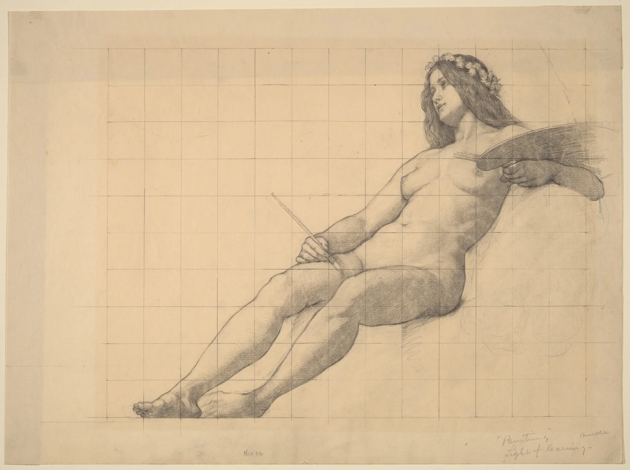 Reclining Female Nude Study for "Painting", by Kenyon Cox, graphite, 1888