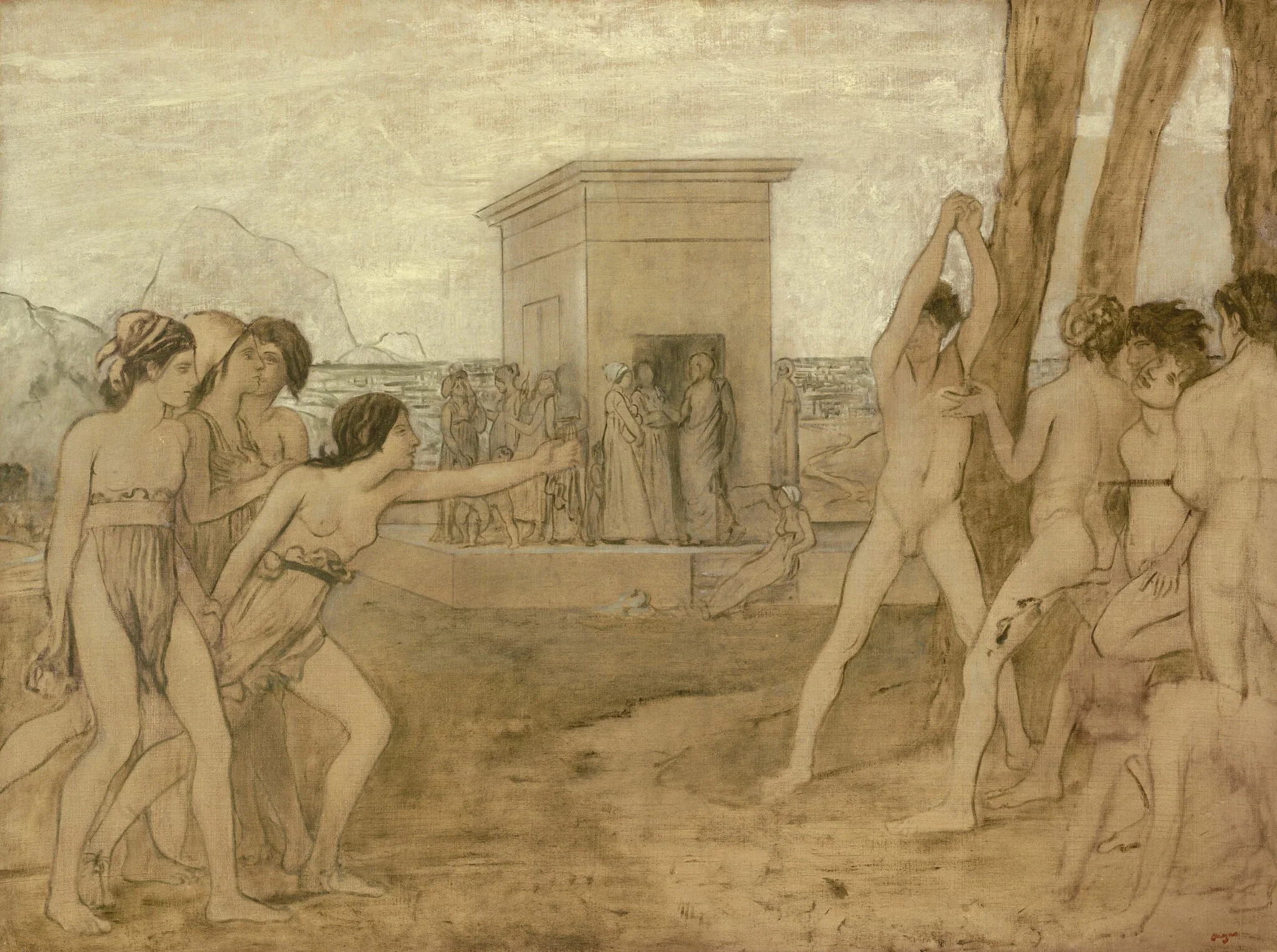 Young Spartan Girls Challenging Boys, by Edgar Degas, oil, 1860