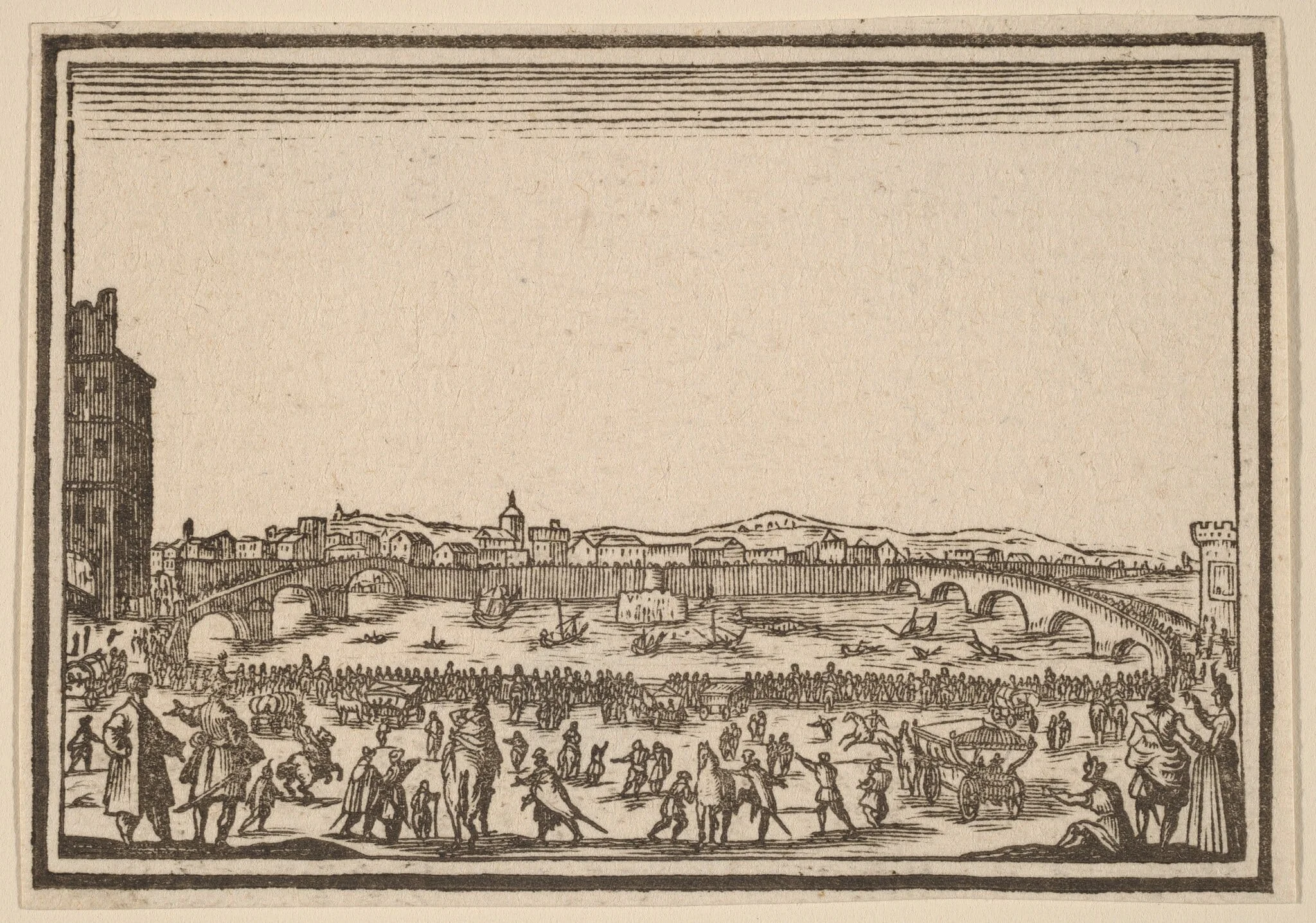 Fireworks on the Arno, Florence, by Edouard Eckman, ink, 1621