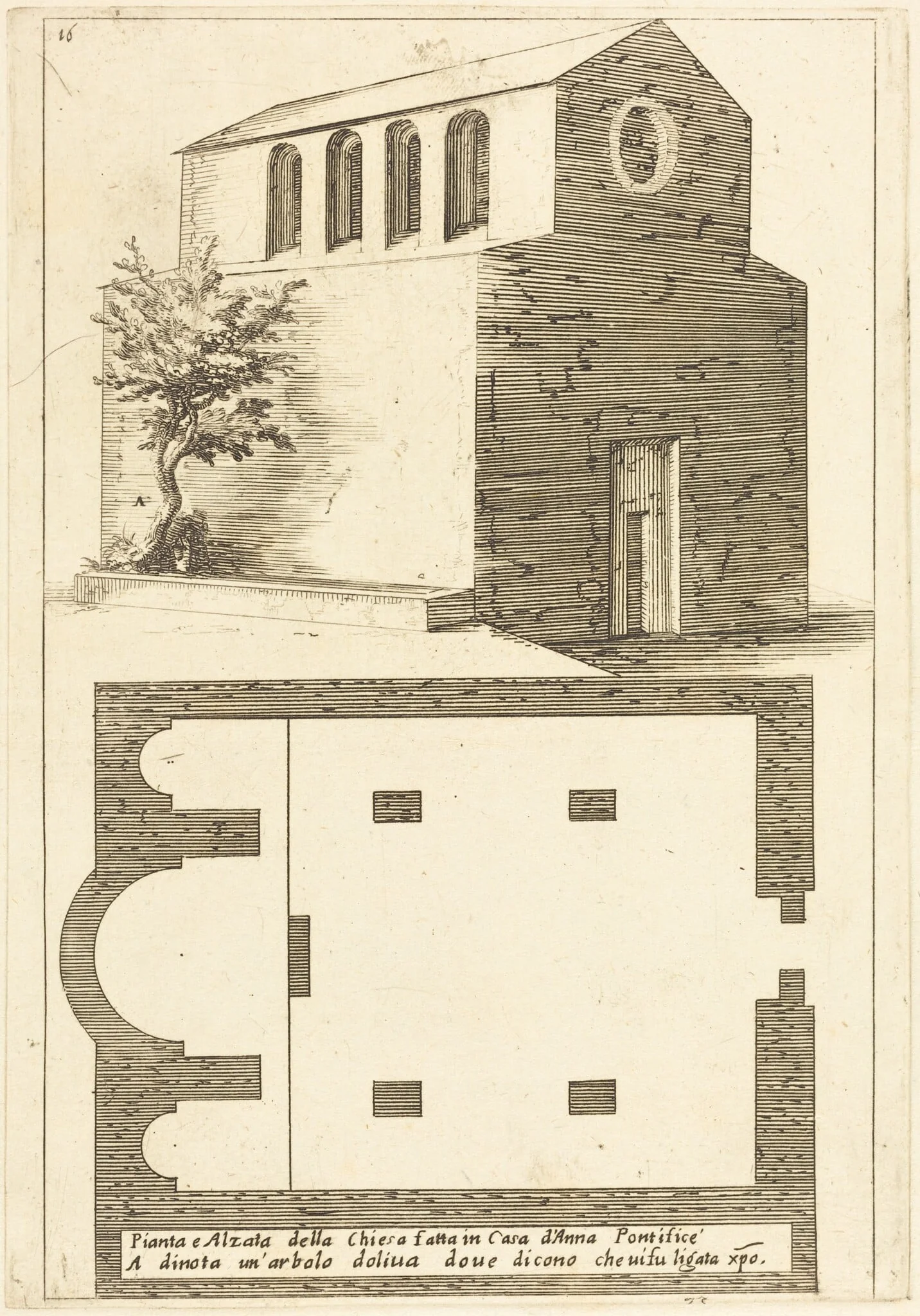 Plan and Elevation of the Church near the House of Annas, by Jacques Callot, ink, 1619