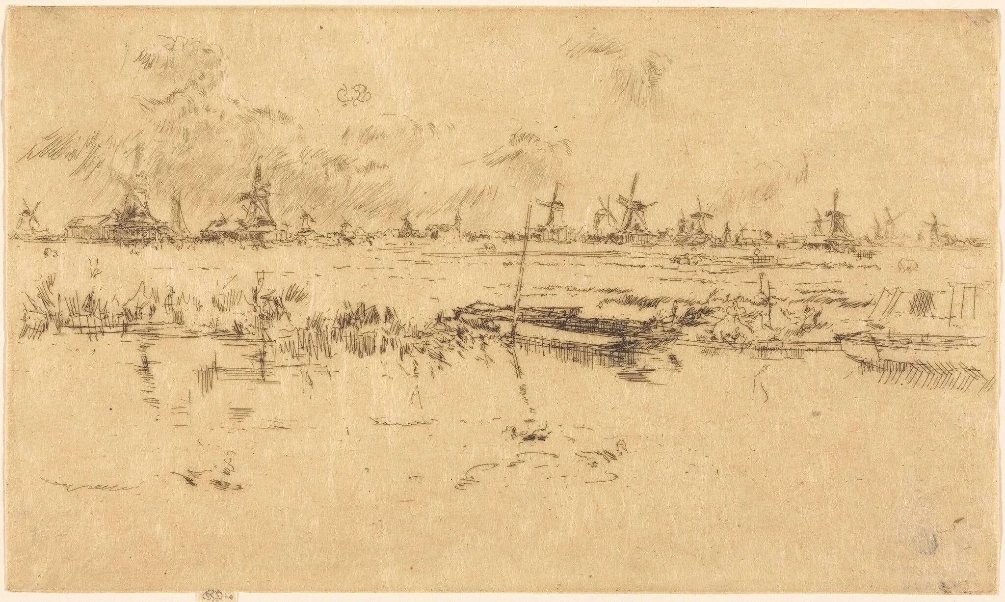 Zaandam, by James McNeill Whistler, ink, 1889