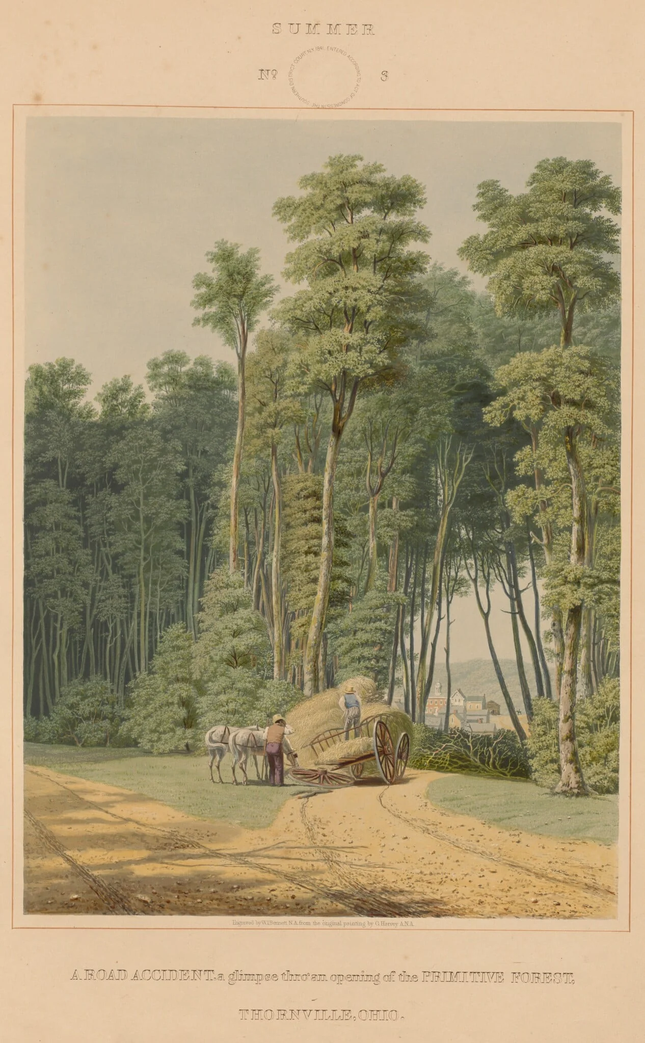 Summer--A  Road Accident. A glimpse thro' an opening of the Primitive Forest. Thornville, Ohio, by William James Bennett, ink, 1841