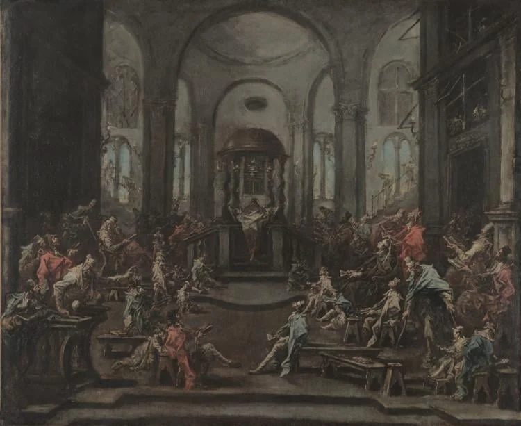 Interior of a Synagogue, by Alessandro Magnasco, unspecified, 1730