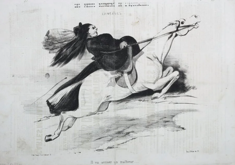 Les Petits bonheurs de l'equitation:  Lancades.  Il va arriver un malheur, by Unknown, 1804