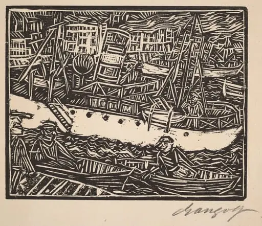 Marseille, Steamship in the Harbor (Marseille, Dampfer im Hafen)