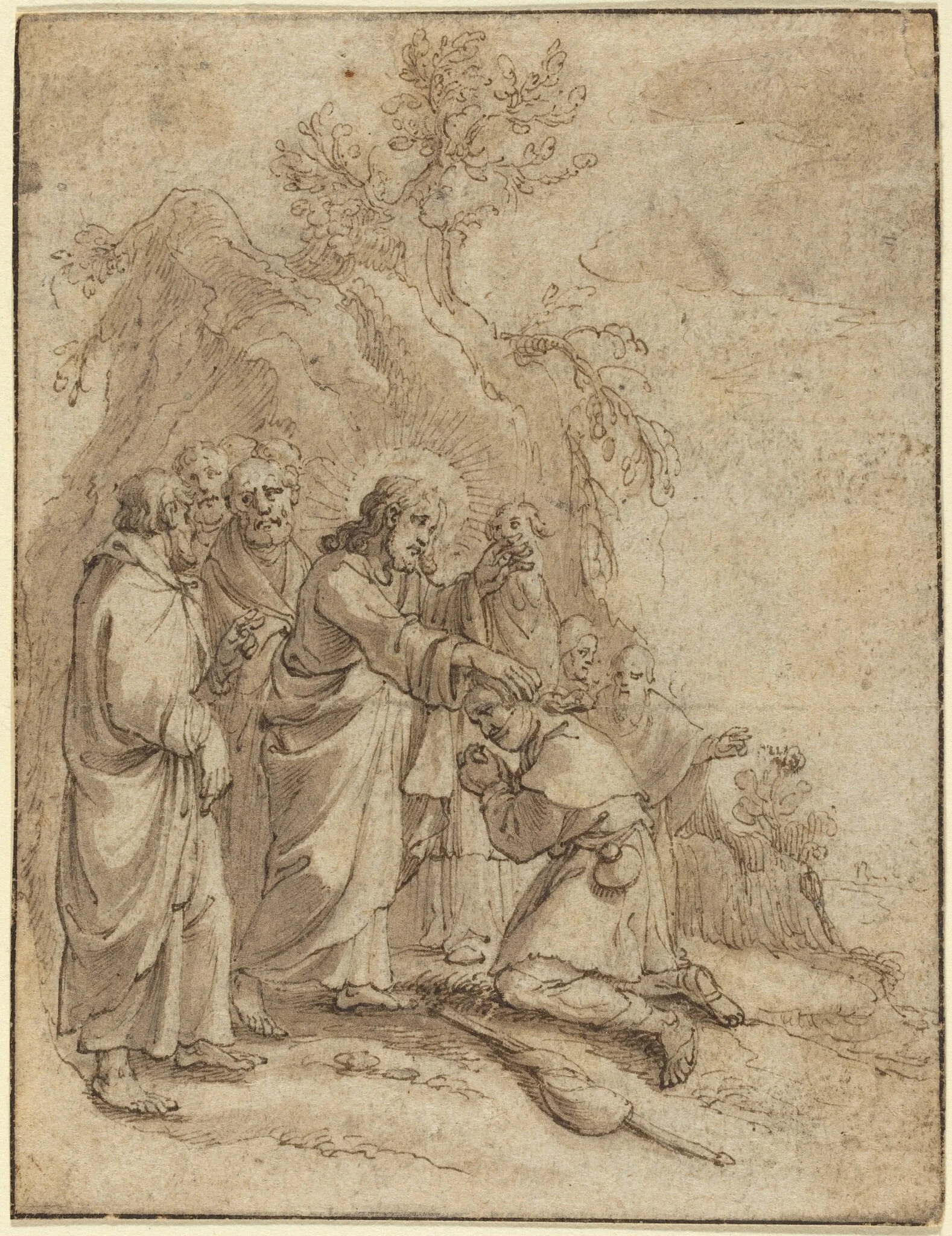 Christ Healing the Leper, by Pieter de Jode I, ink, 1602
