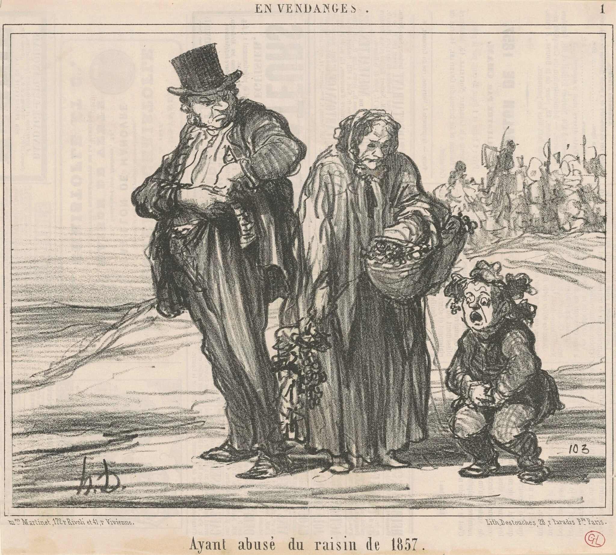Ayant abusé du raisin de 1857, by Honoré Daumier, ink, 1857