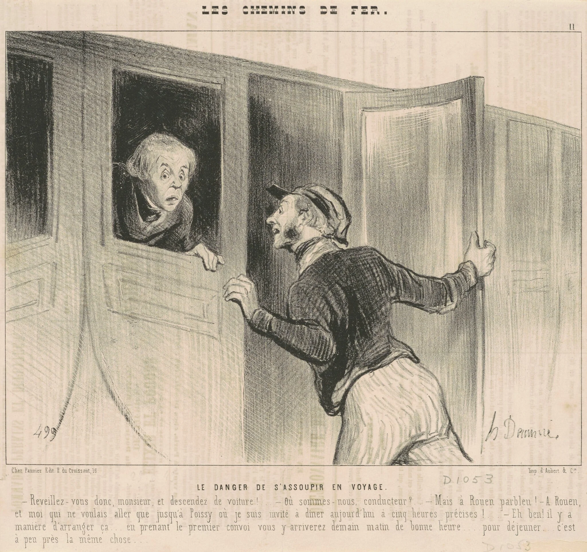 Le danger de s'assoupir en voyage, by Honoré Daumier, ink, 1843