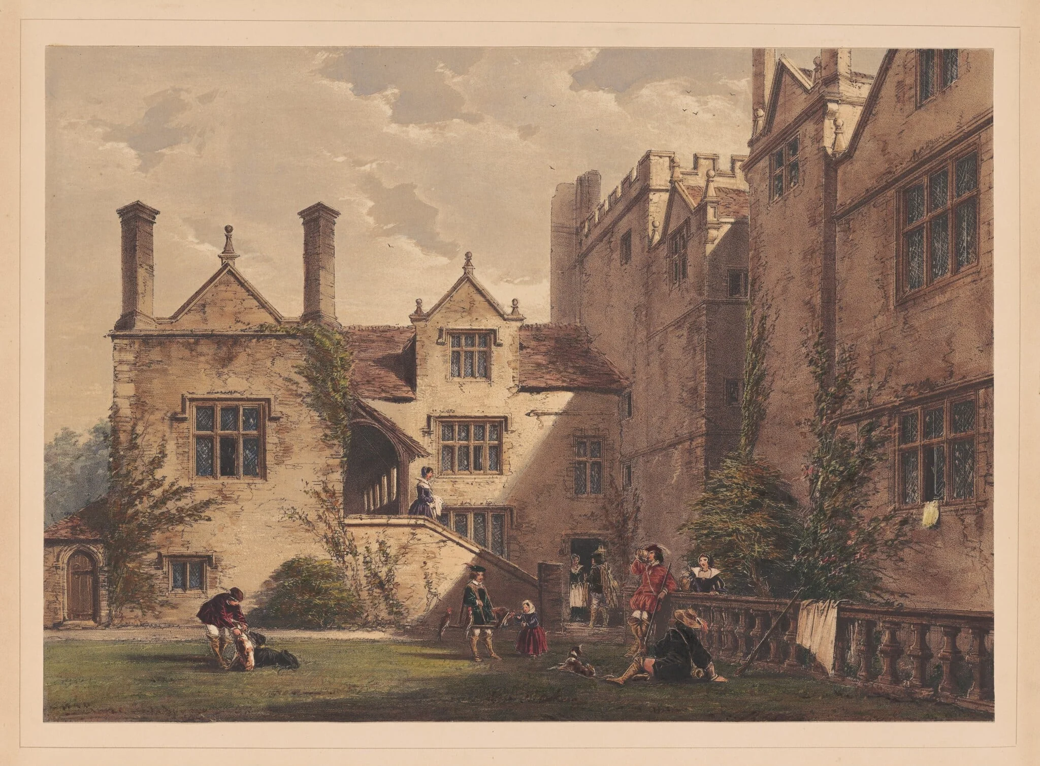 Borwick Hall, Lancashire, by Joseph Nash, ink, 1849