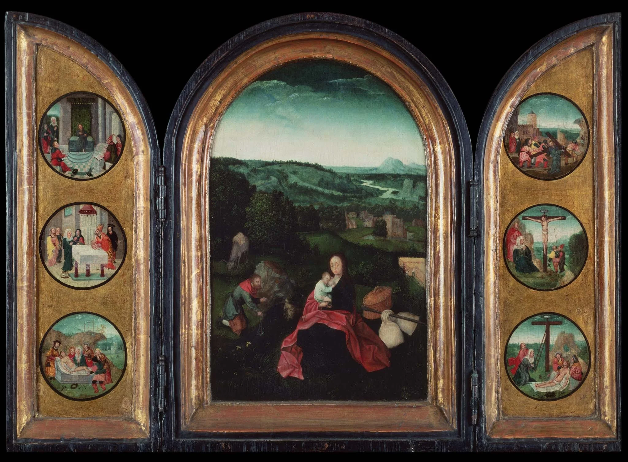 Triptych: Rest on the Flight into Egypt, by Joachim Patinir, oil, 1515