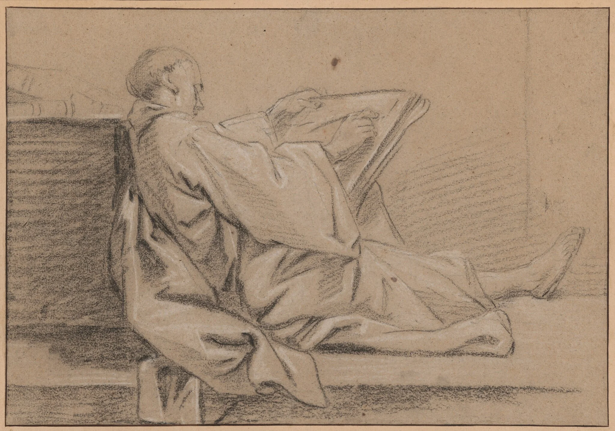 A Man Drawing, by Jean-Baptiste Deshays, chalk, 1750