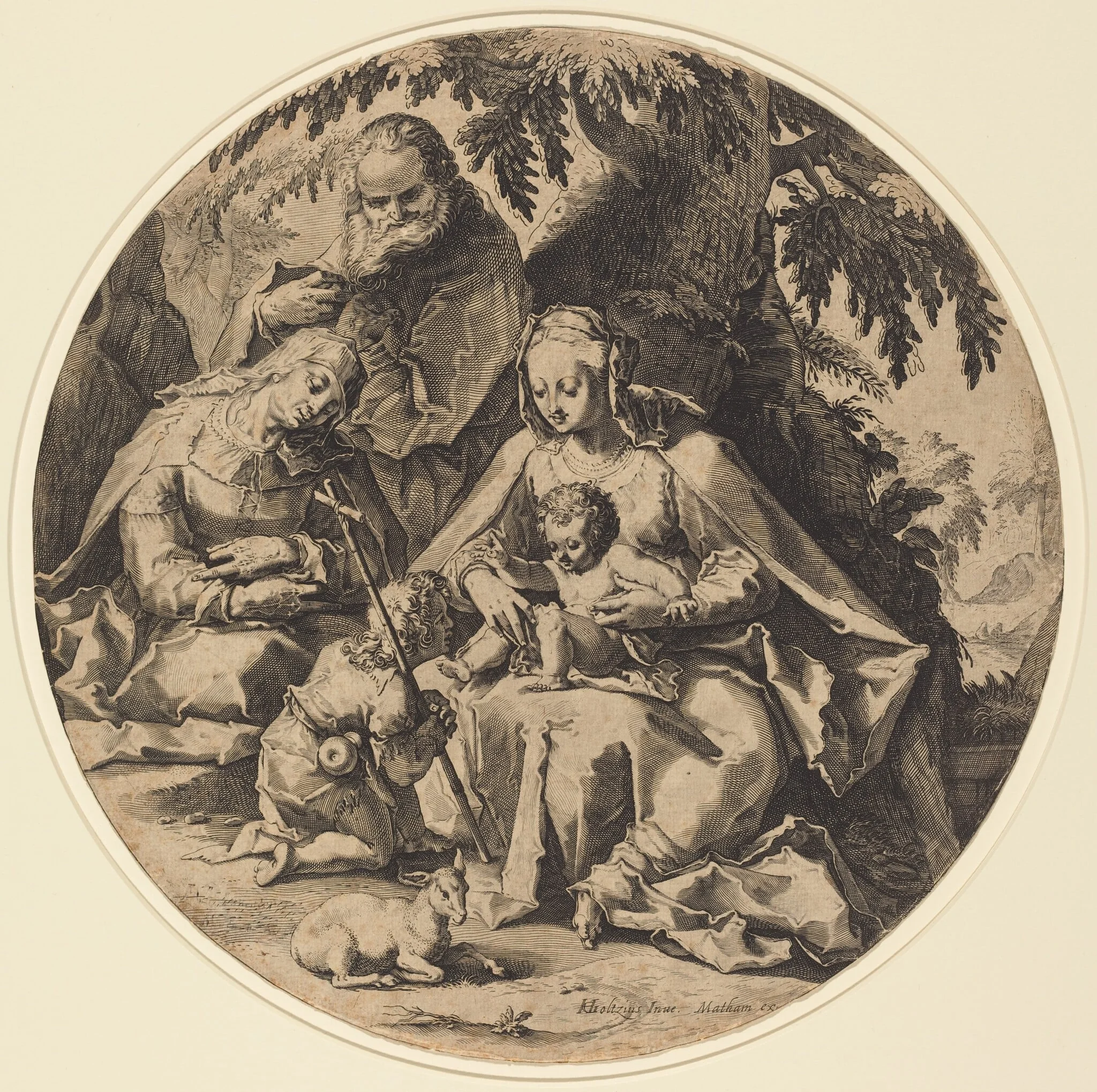 The Holy Family with Saint Elizabeth and Saint John the Baptist, by Unknown, ink, 1610