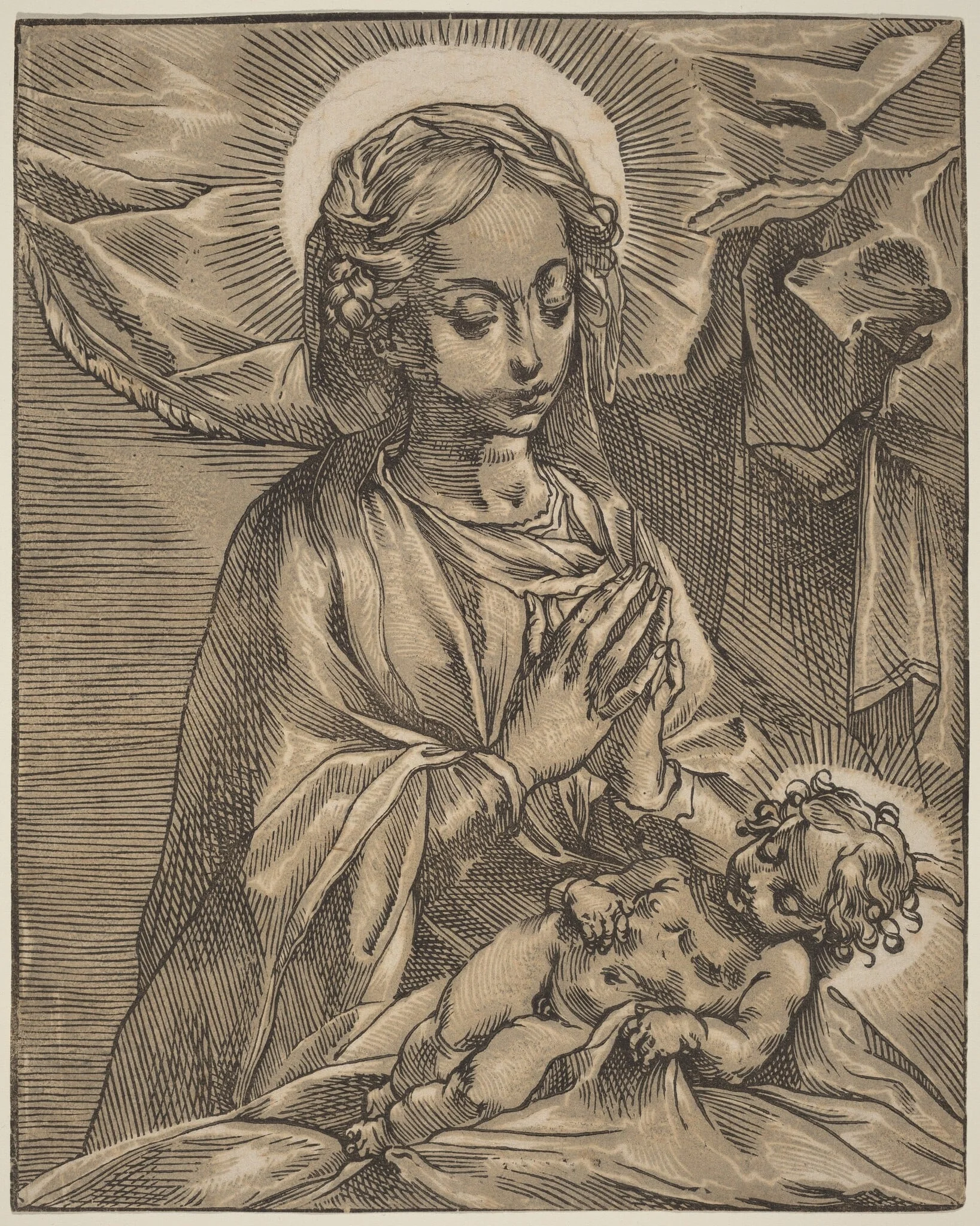 Madonna and Child, by Andrea Andreani, ink, 1592