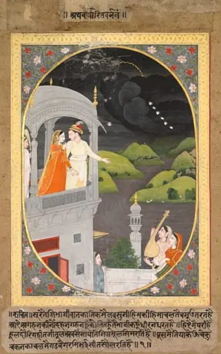 Royal lovers watching rain clouds: The month of Bhadon, from a Barahmasa