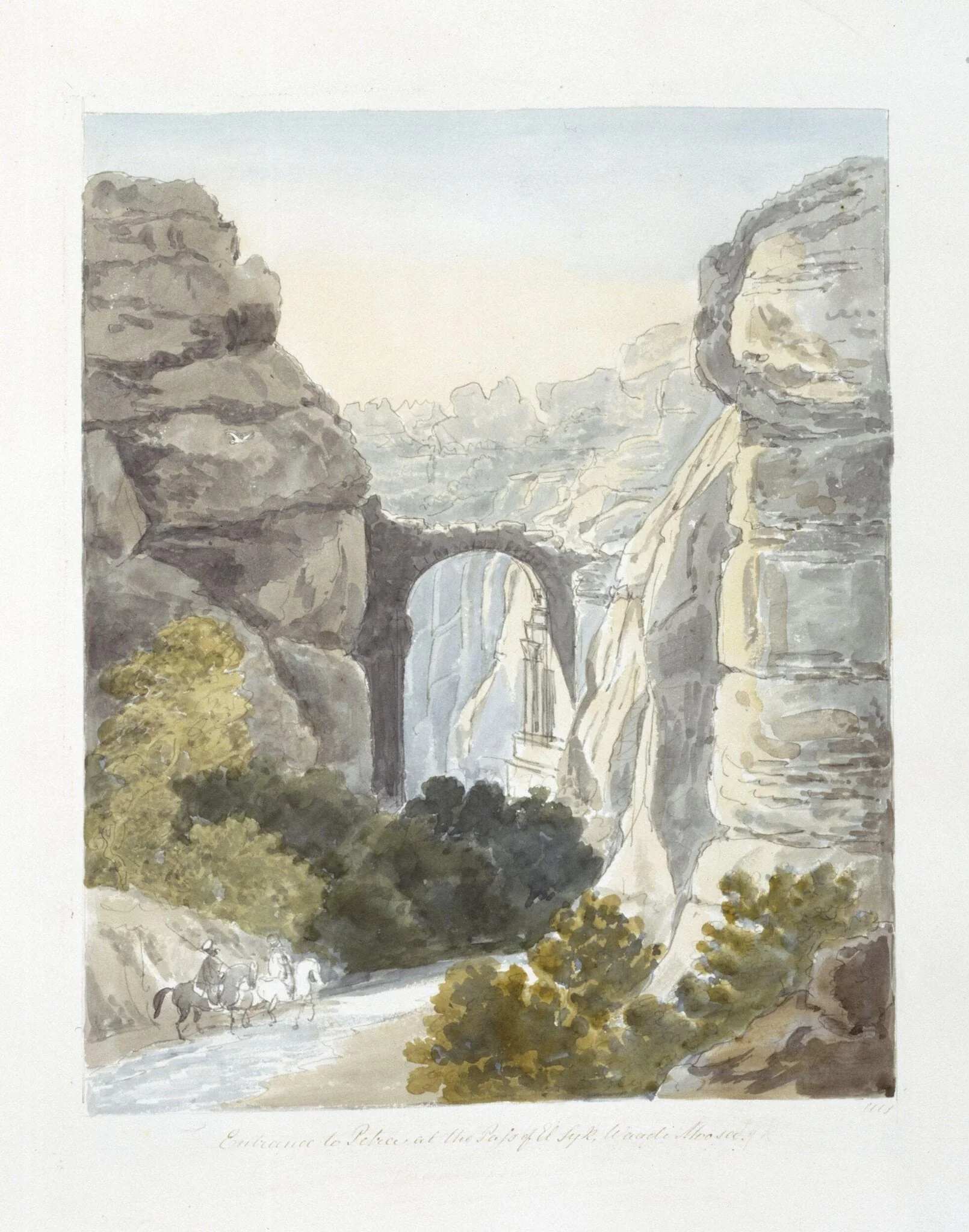 `Entrance to Petra at the Pass of El Syk, Waadi Moosa', by Charles Hamilton Smith, watercolor, 1818