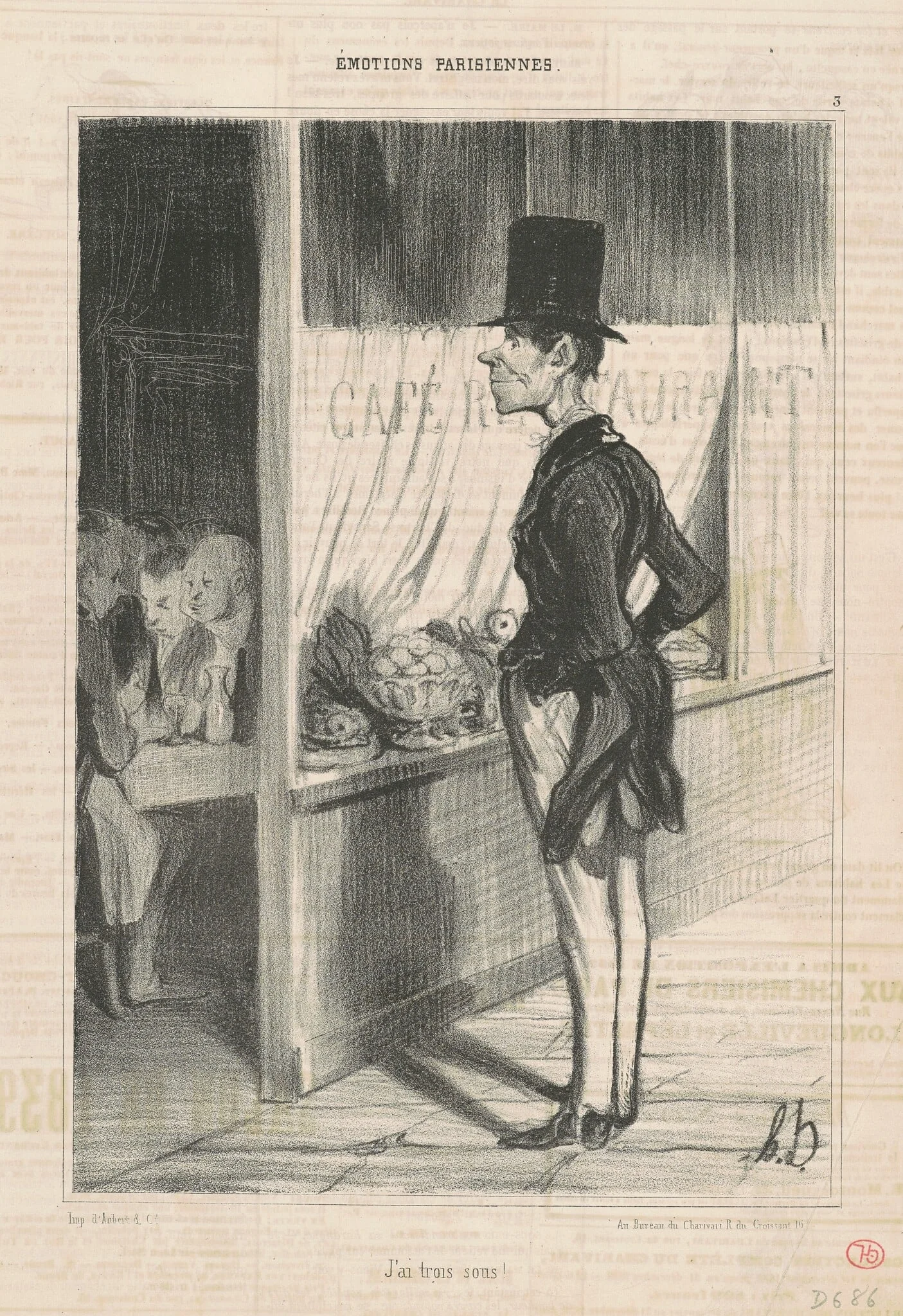 J'ai trois sous, by Honoré Daumier, ink, 1839