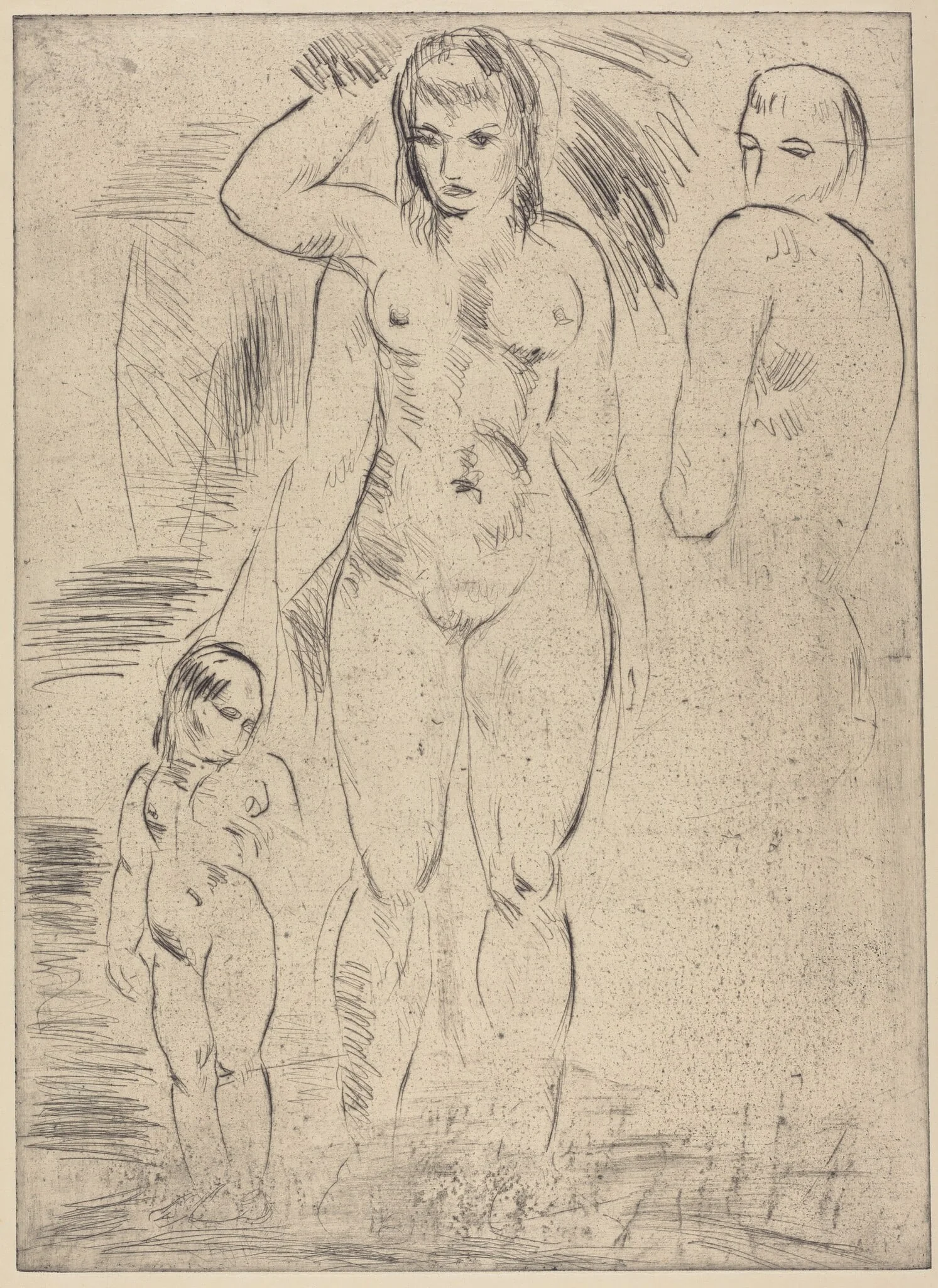 Woman and Child (Weib und Kind), by Wilhelm Lehmbruck, ink, 1914