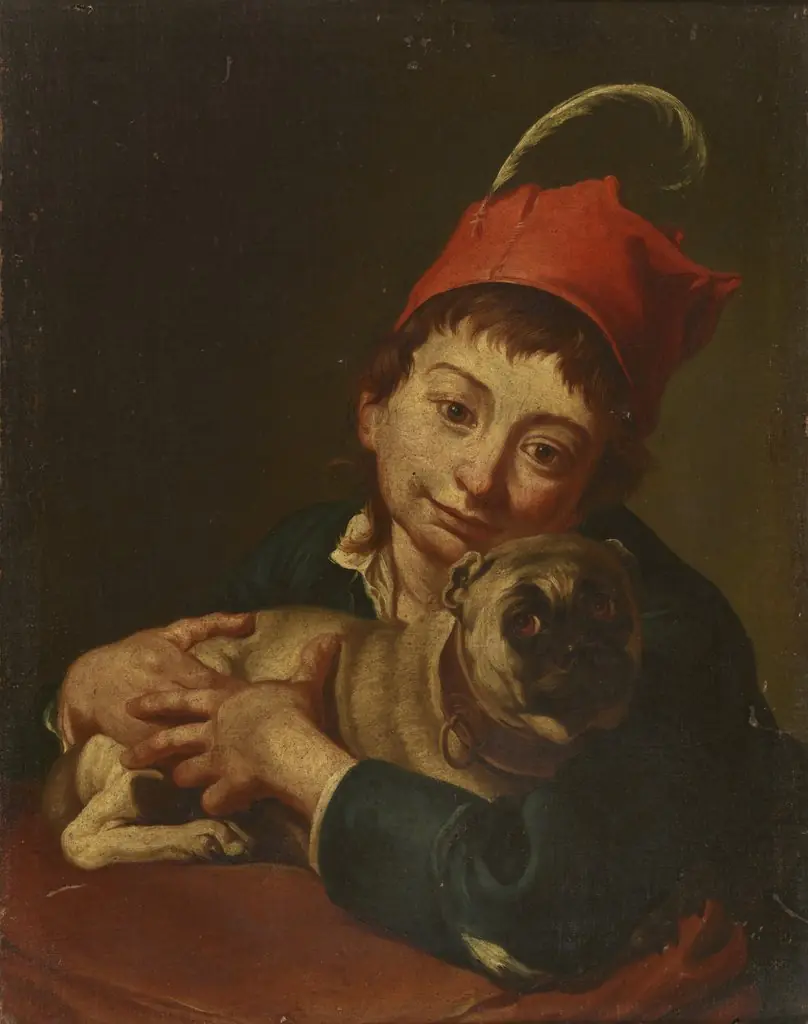 Portrait of a Little Boy with a Dog