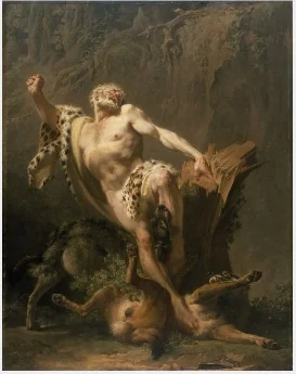 The Death of Milo of Croton, by Jean-Jacques Bachelier, oil, 1761