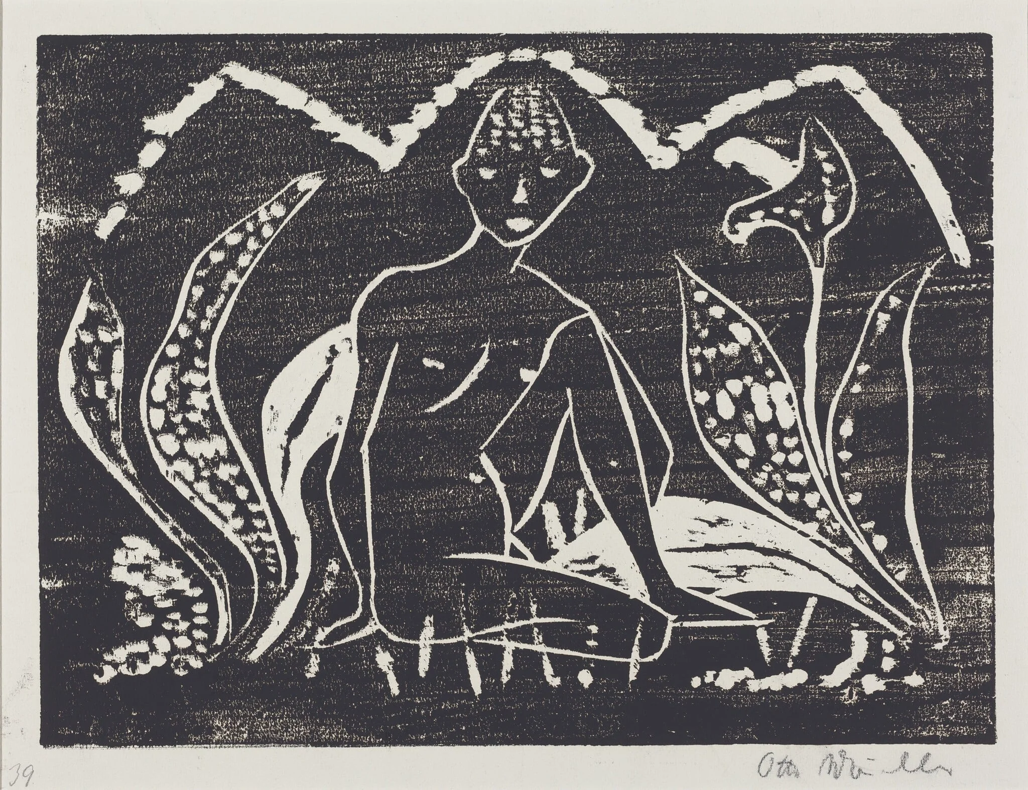 Nude Figure of a Boy in a Landscape (Knabe zwischen Blattpflanzen)