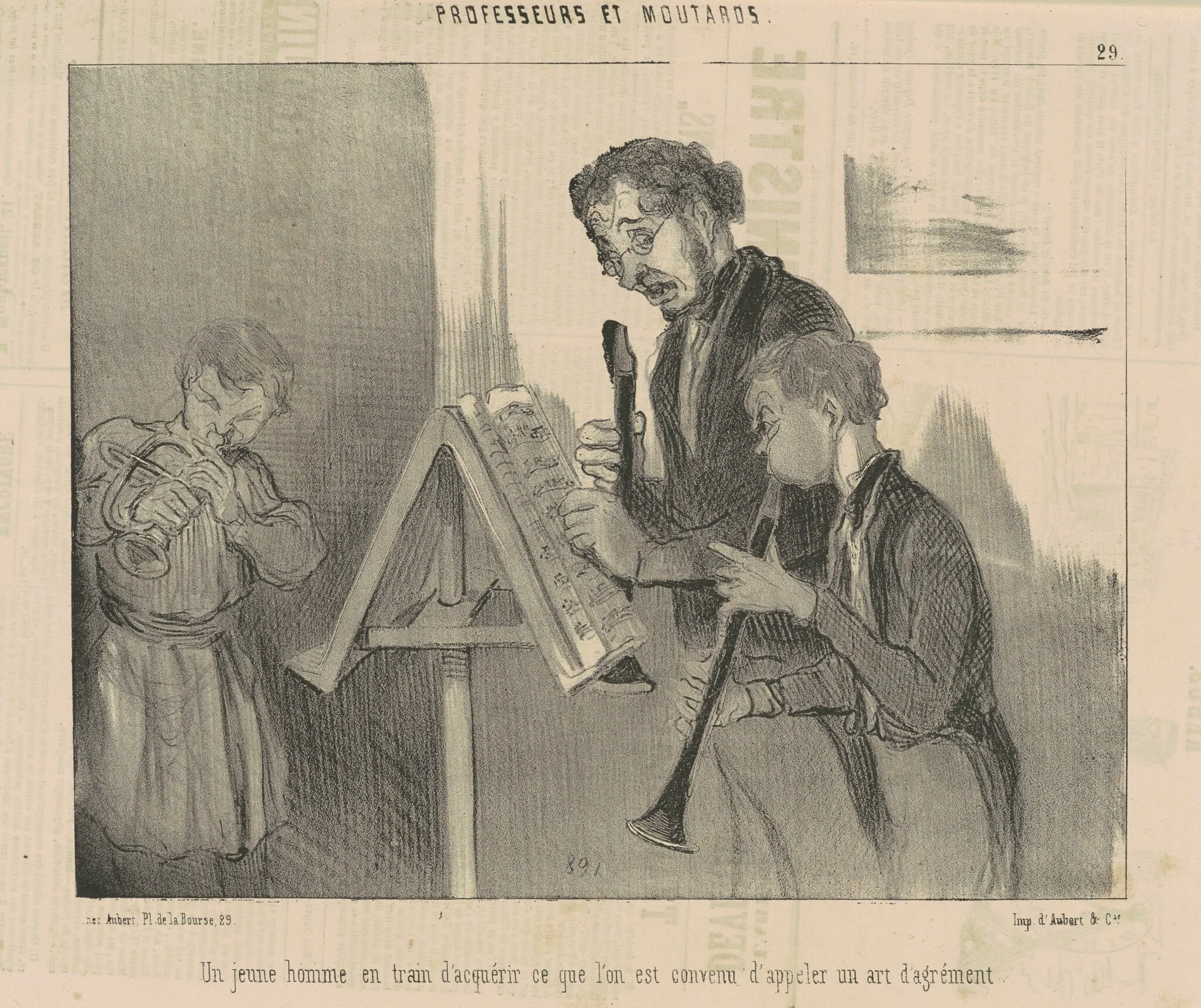 Un jeune homme en train d'acquérir ... un art d'agrément, by Honoré Daumier, ink, 1846